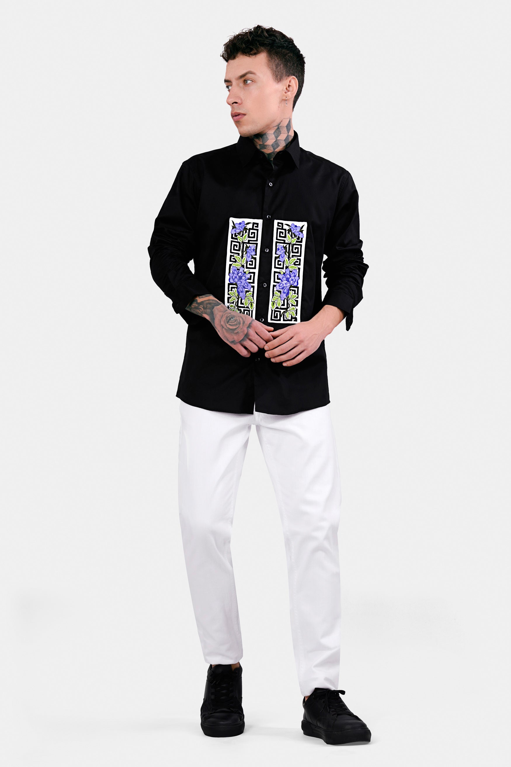 Jade Black Patchwork Subtle Sheen Super Soft Premium Cotton Designer Shirt
