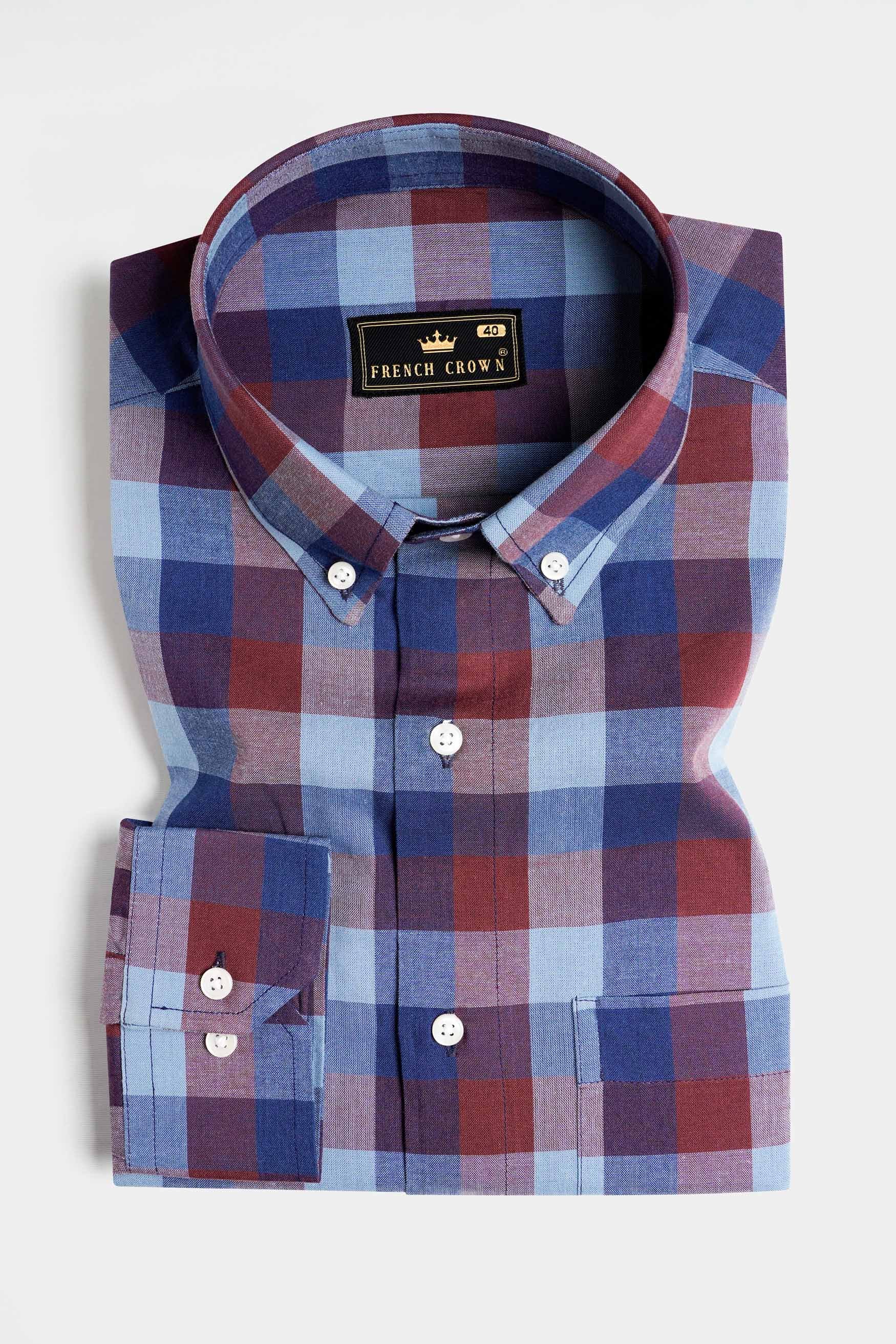 Lapis Blue with Cordovan Brown and Glacier Blue Checkered Royal Oxford Shirt