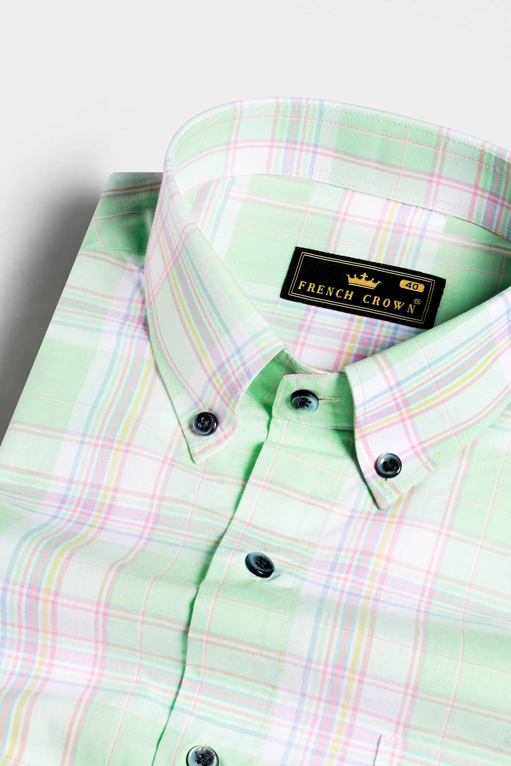 Mint Green and Languid Pink Plaid Premium Cotton Shirt