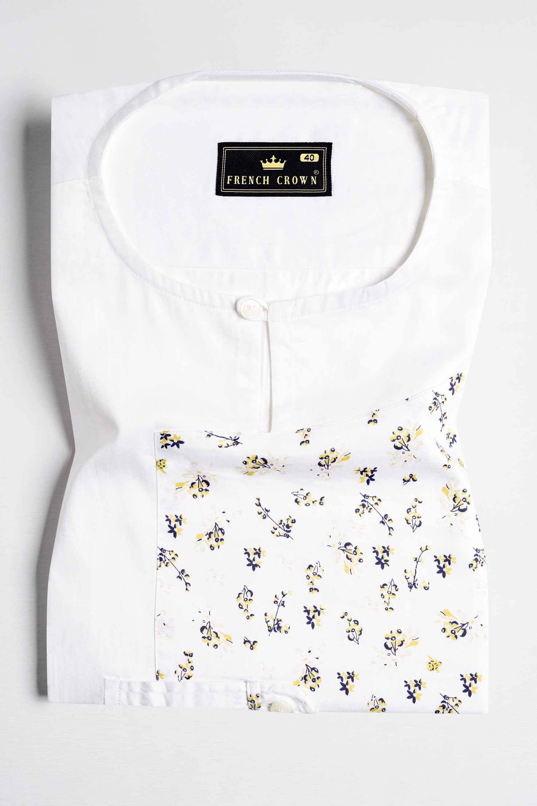 Bright White Multicolour Ditsy Printed Subtle Sheen Super Soft Premium Cotton Designer Shrit