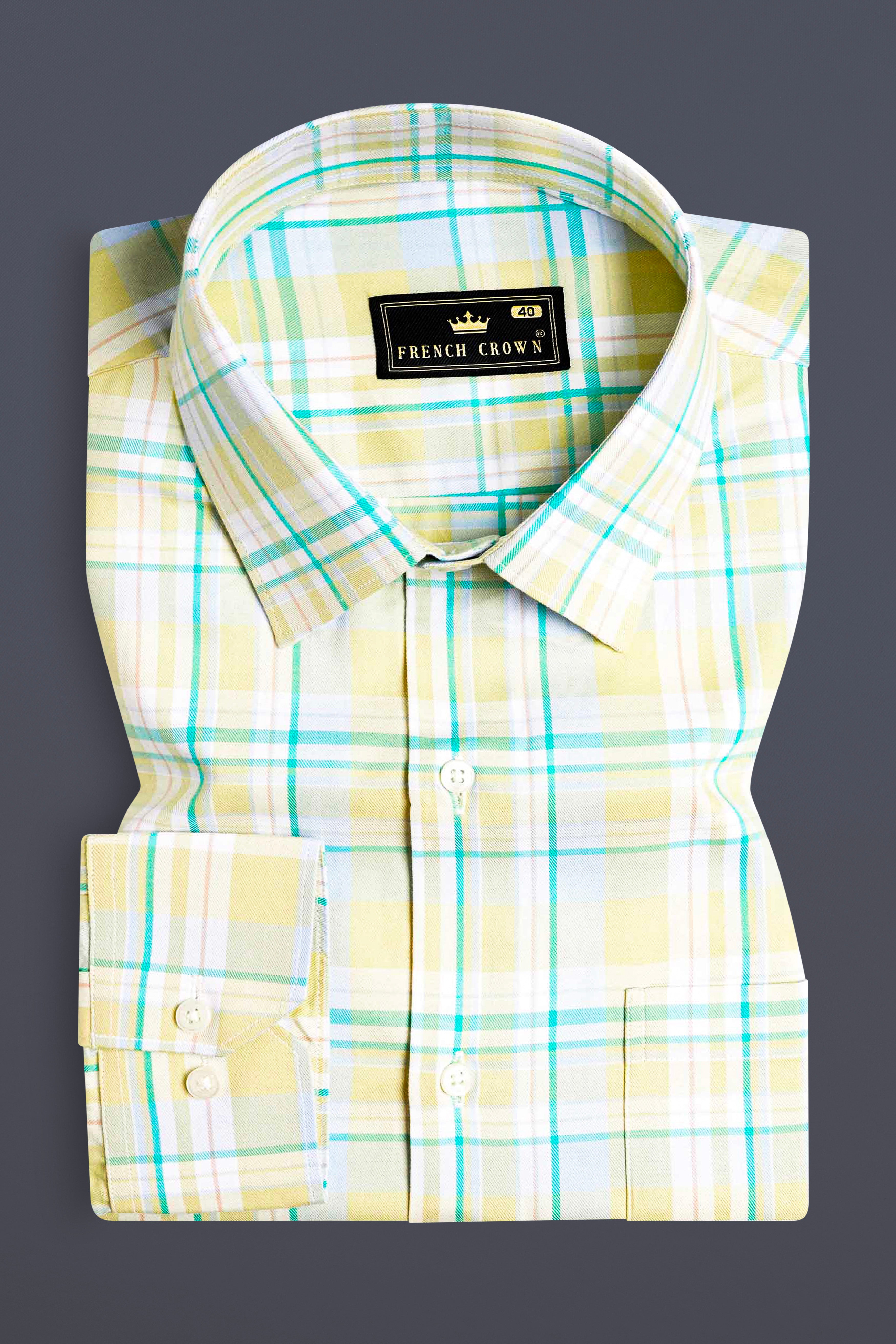 Arylide Brown with White and Teal Green Twill Plaid Premium Cotton Shirt