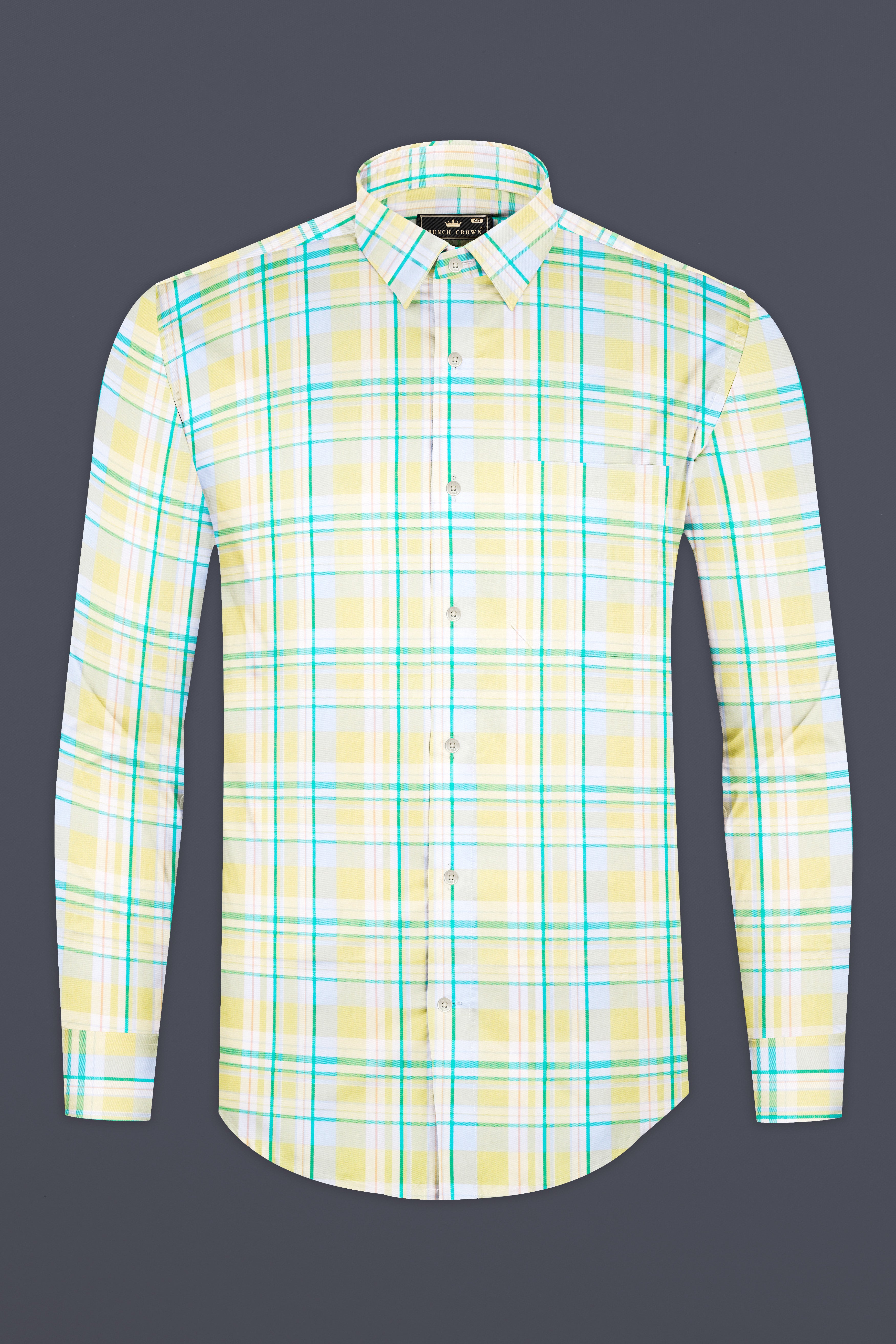 Arylide Brown with White and Teal Green Twill Plaid Premium Cotton Shirt