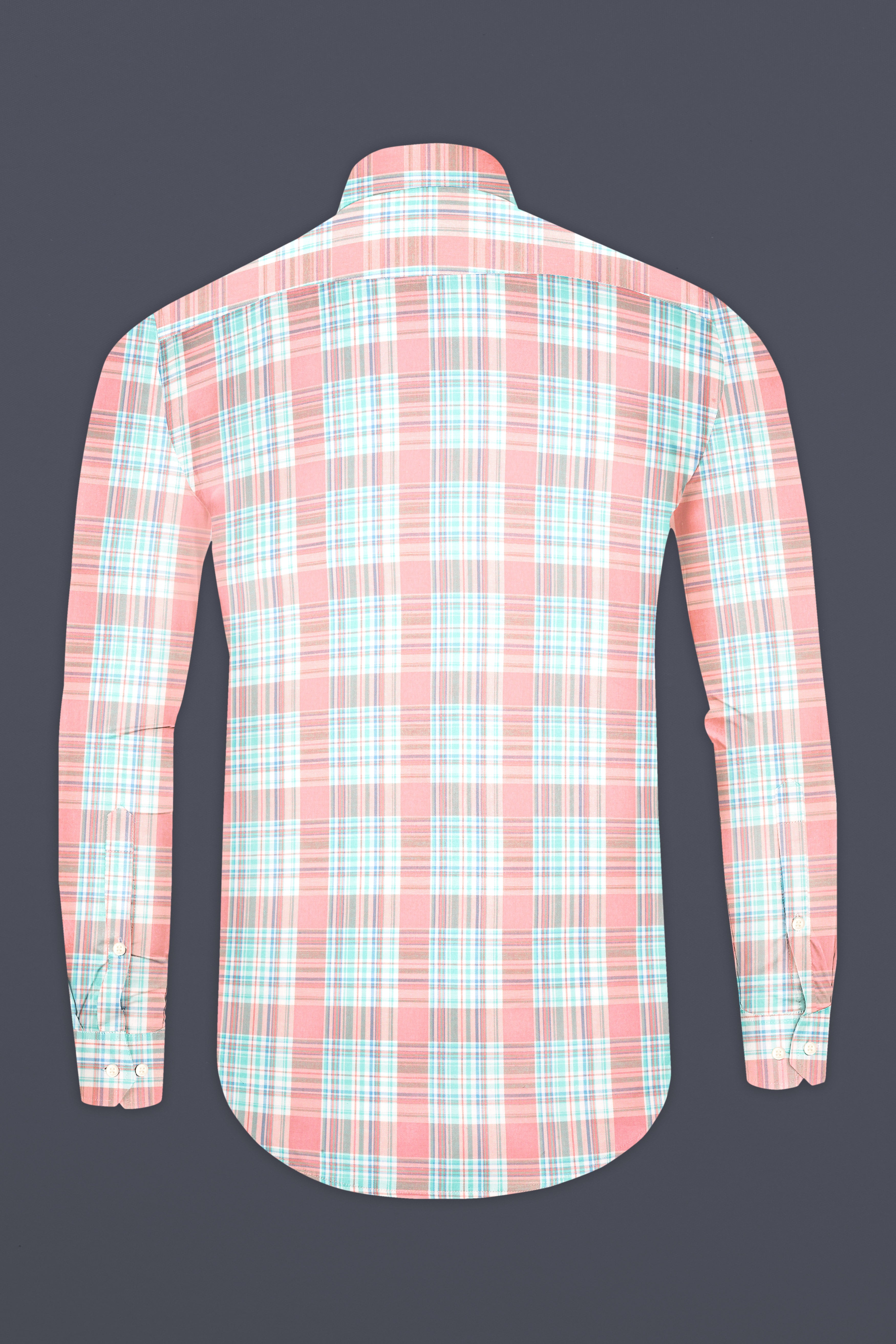 Blush Pink and Turquoise Blue Twill Plaid Premium Cotton Shirt