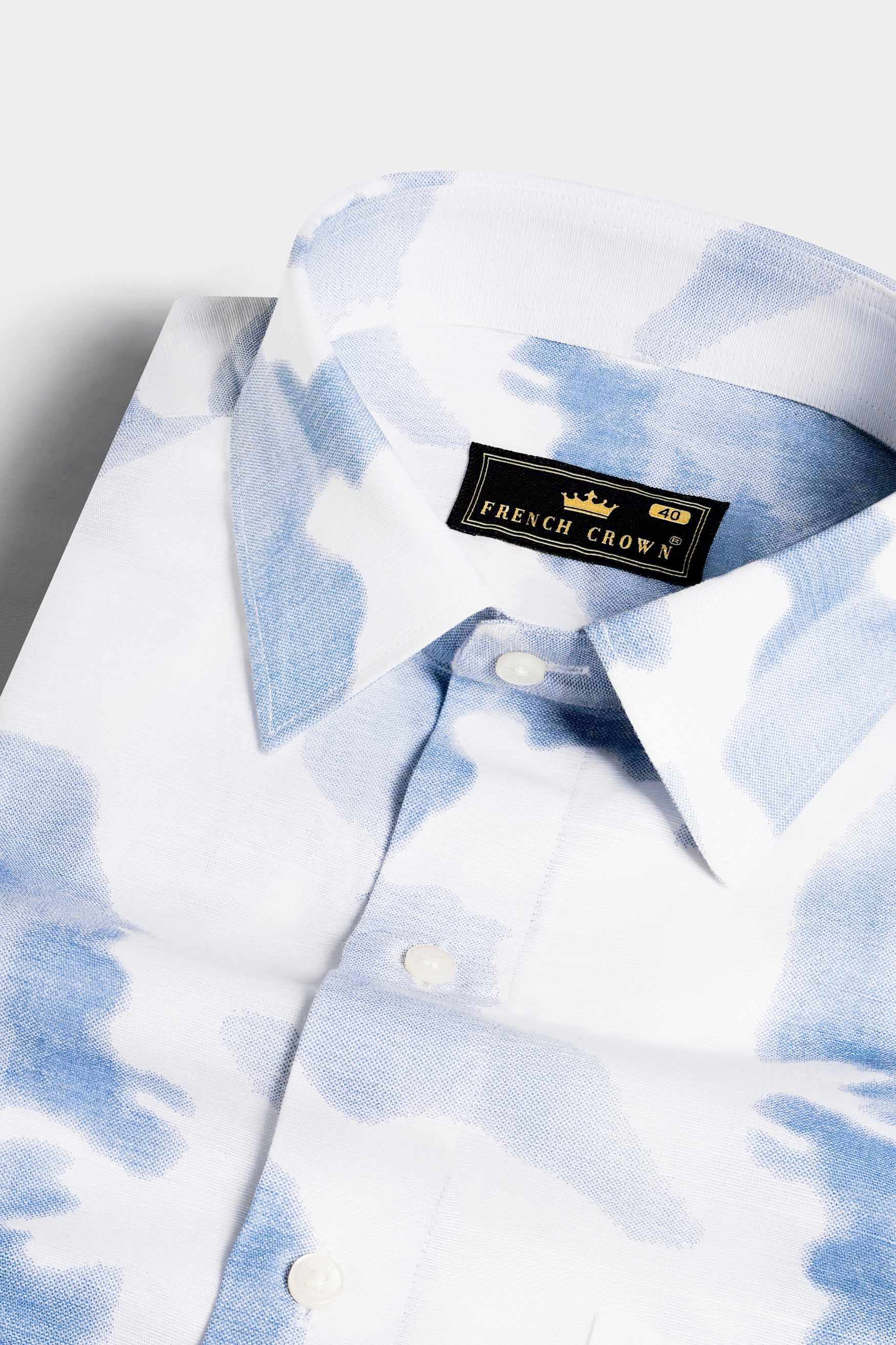 Bright White and Glacier Blue Tye & Die Luxurious Linen Shirt