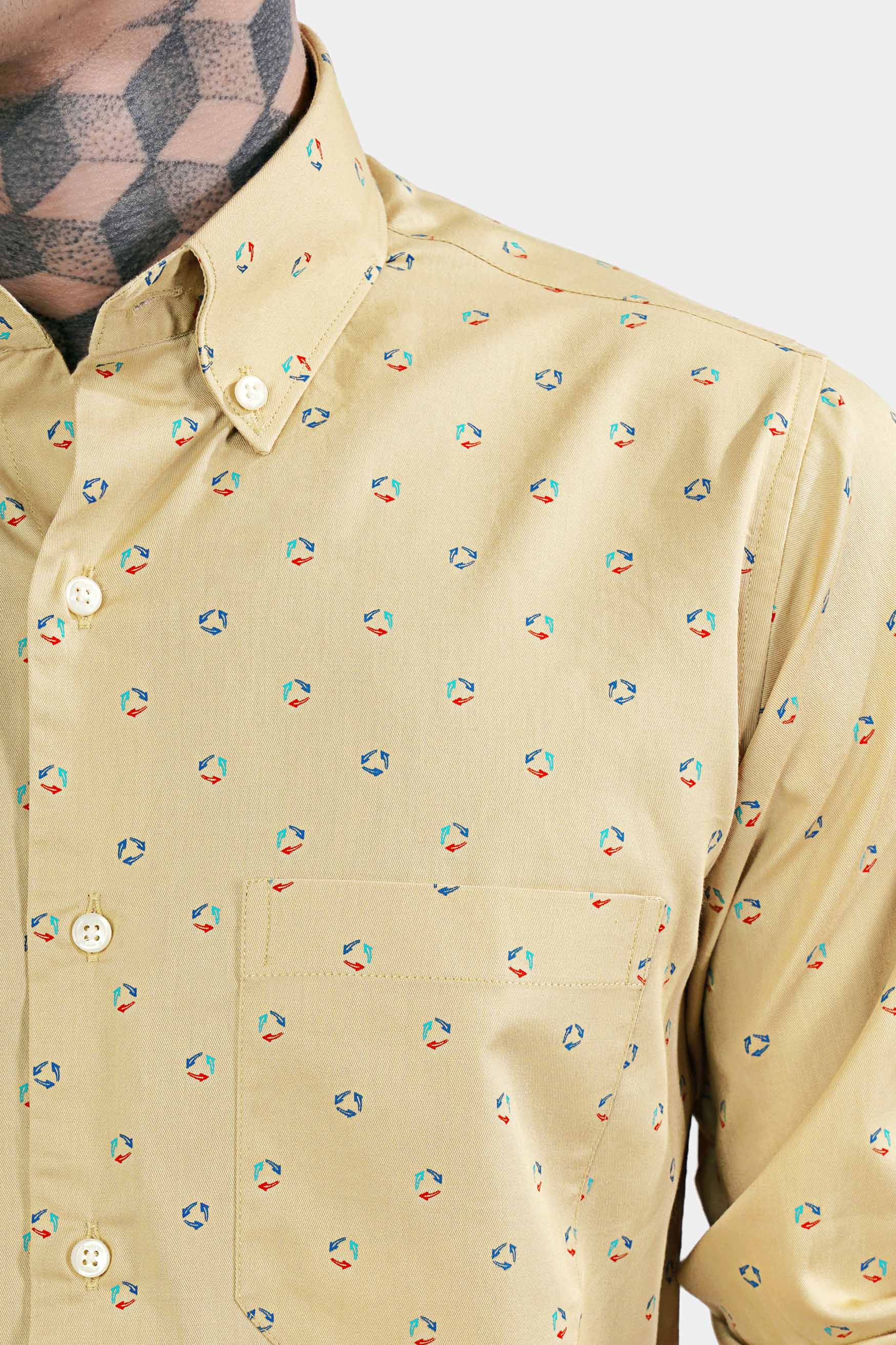 Burly Brown Printed Royal Oxford Button Down Shirt