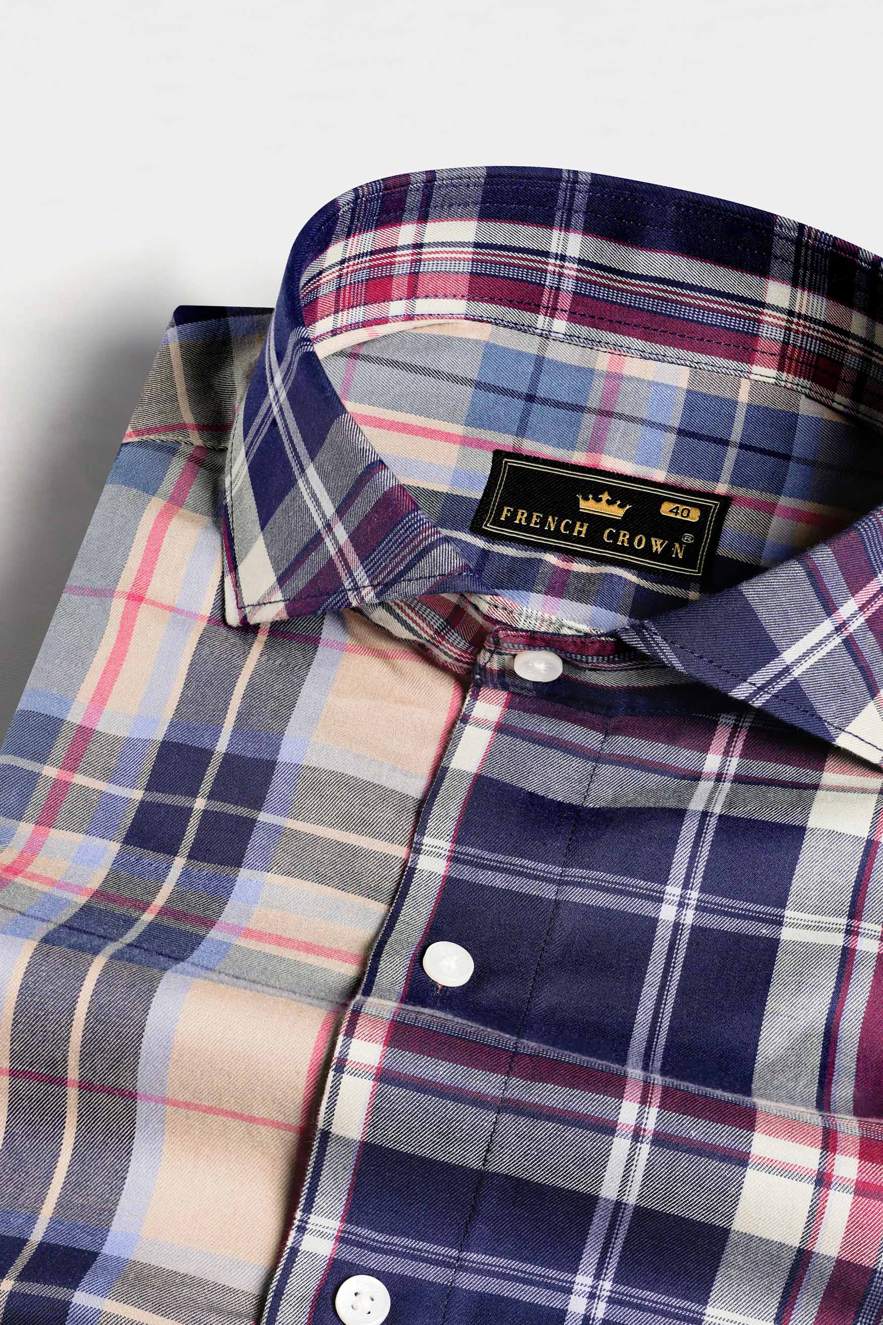 Haiti Blue and Akaroa Brown Twill Plaid Premium Cotton Half Sleeved Designer Shirt 11400-CA-SS-38, 11400-CA-SS-39, 11400-CA-SS-40, 11400-CA-SS-42, 11400-CA-SS-44, 11400-CA-SS-46, 11400-CA-SS-48, 11400-CA-SS-50, 11400-CA-SS-52