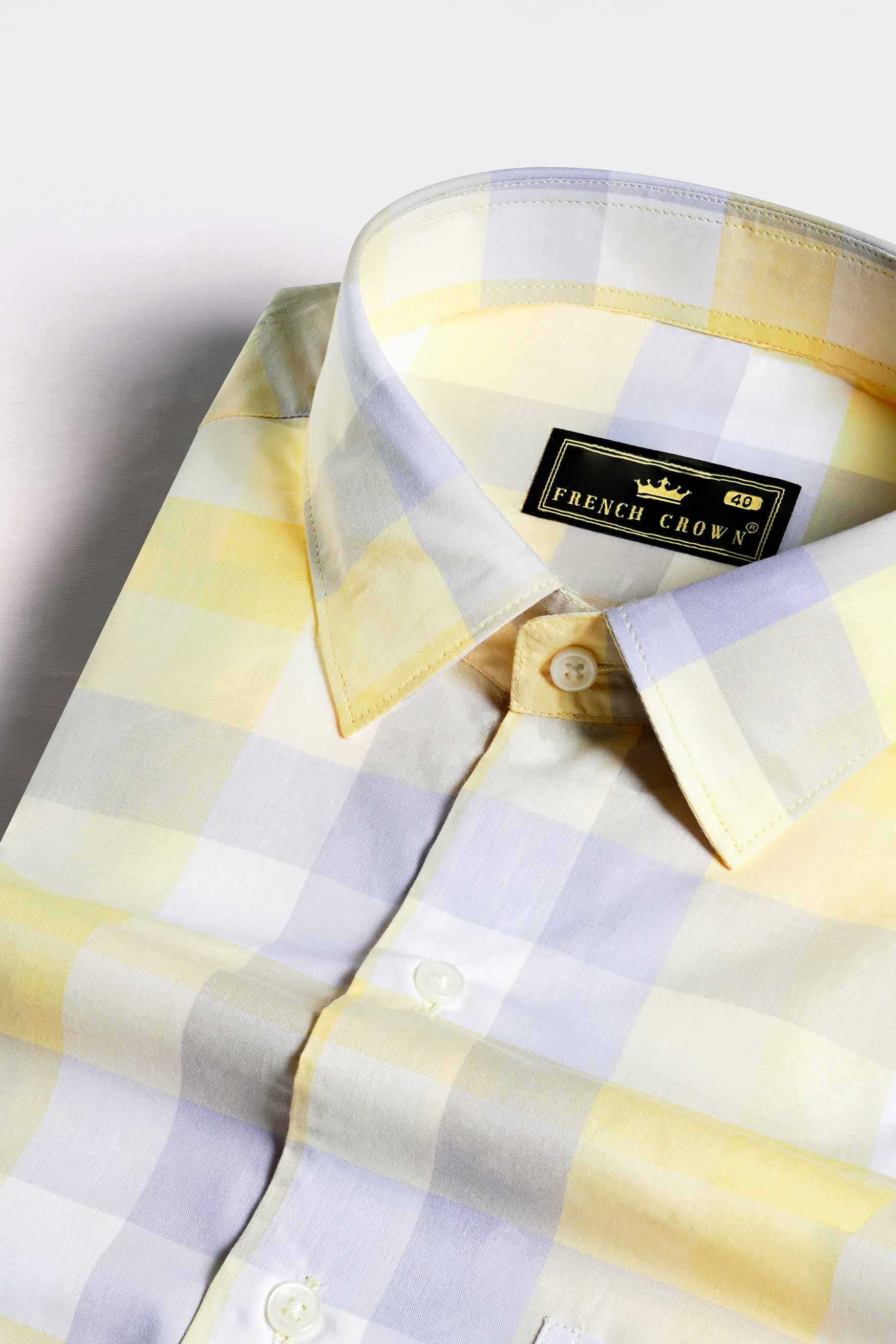 Primrose Yellow and Heather Gray Checked Premium Cotton Shirt