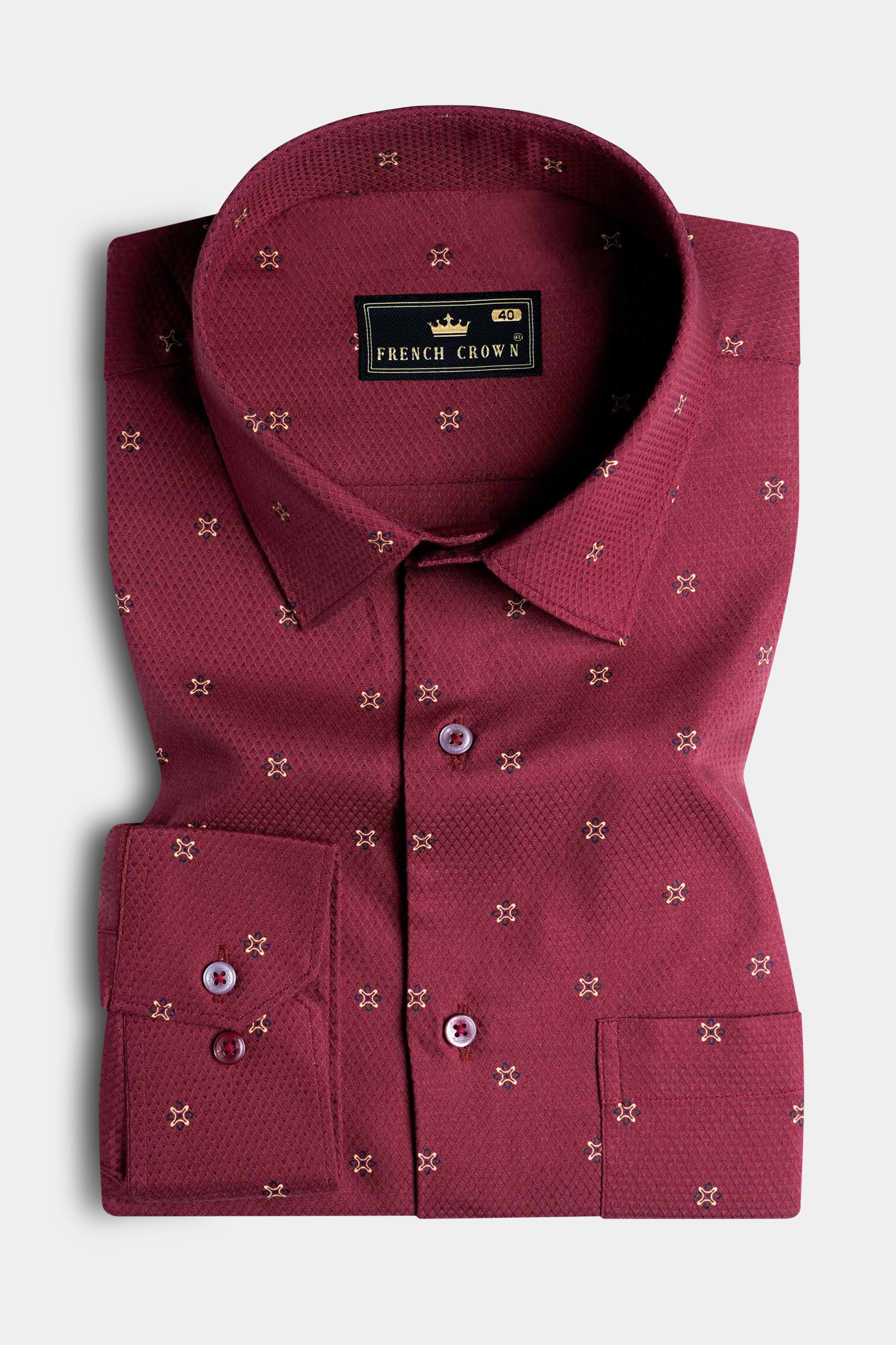 Burgundy Maroon Dobby Textured Premium Giza Cotton Shirt