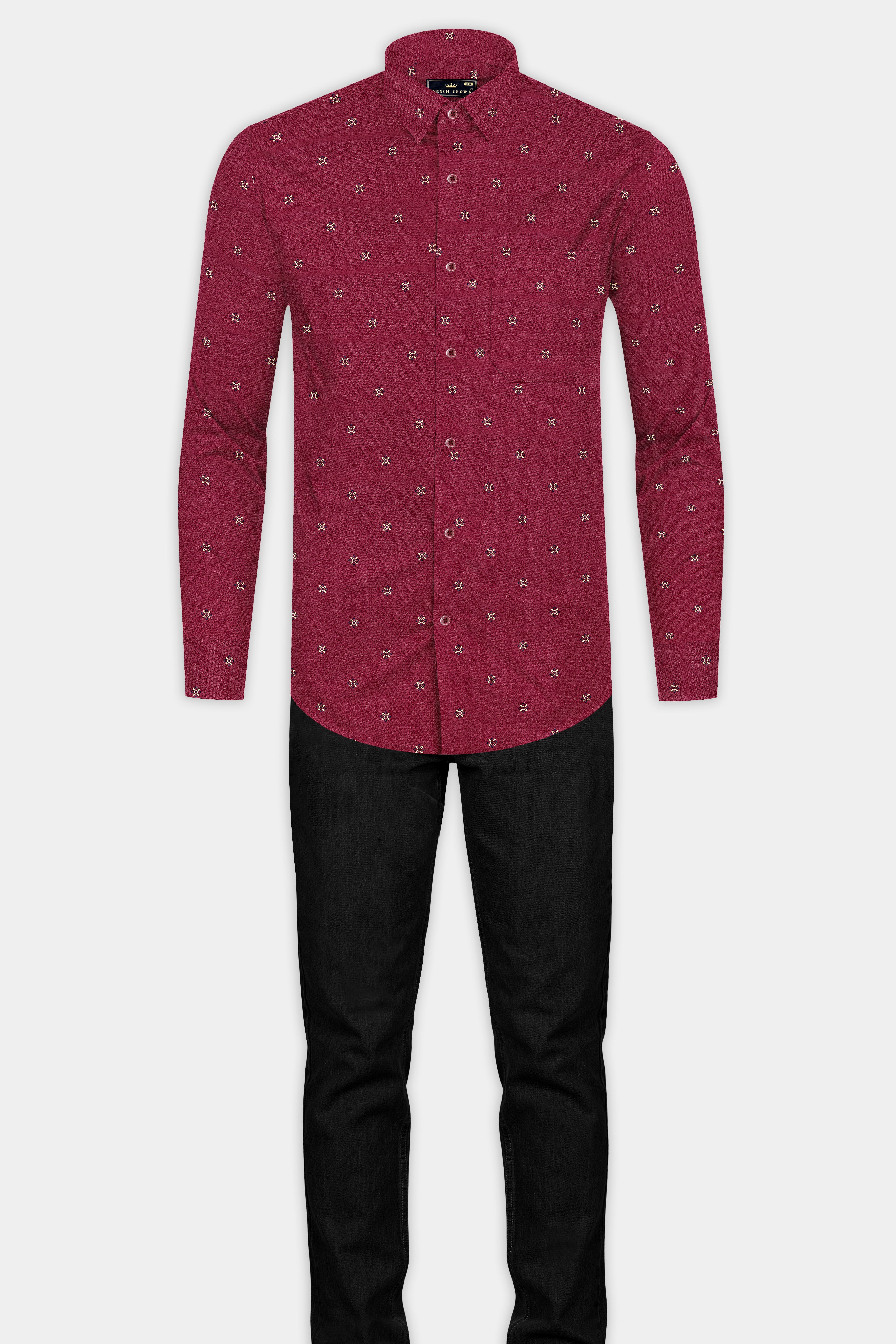 Burgundy Maroon Dobby Textured Premium Giza Cotton Shirt