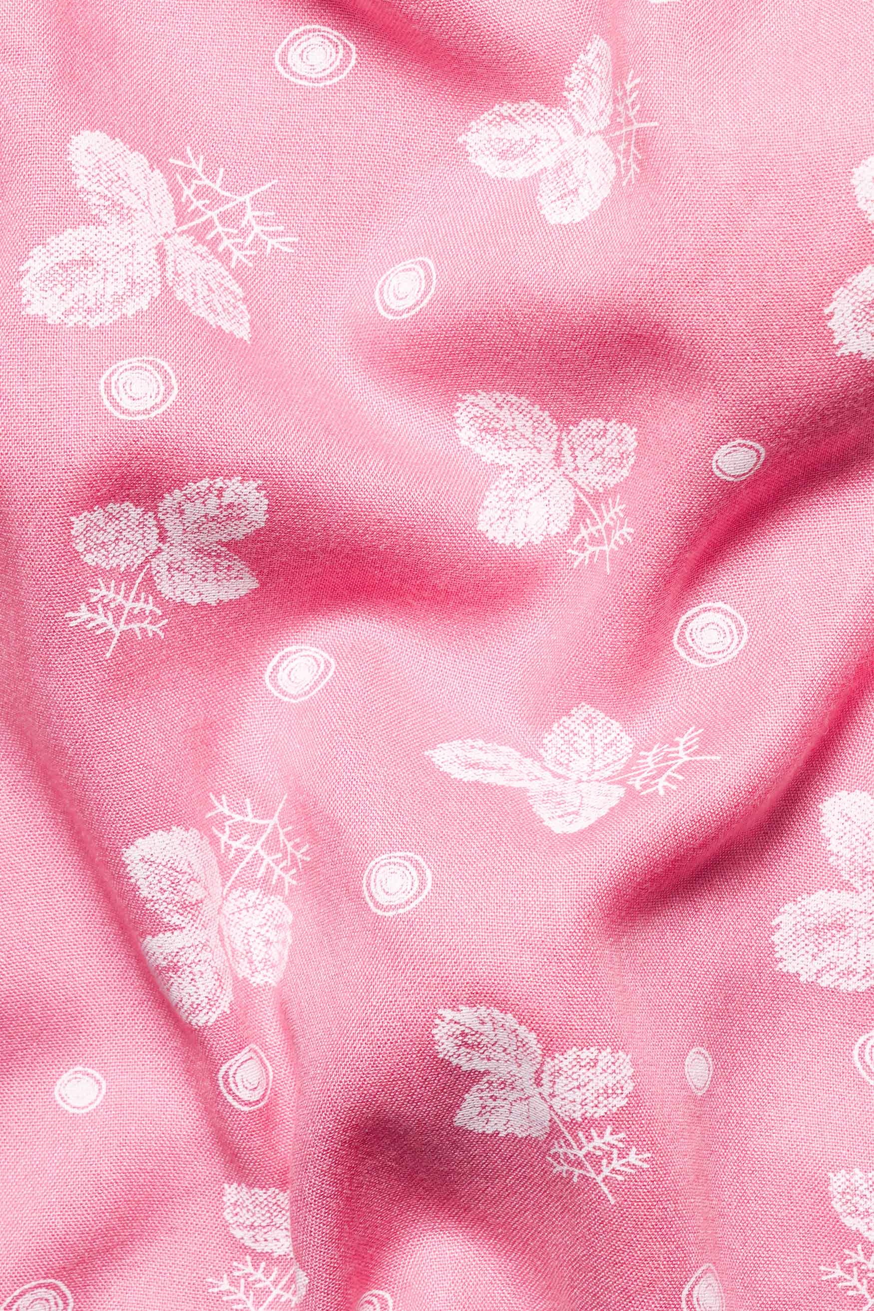 Wewak Pink and Bright White Leaves Printed Premium Tencel Shirt