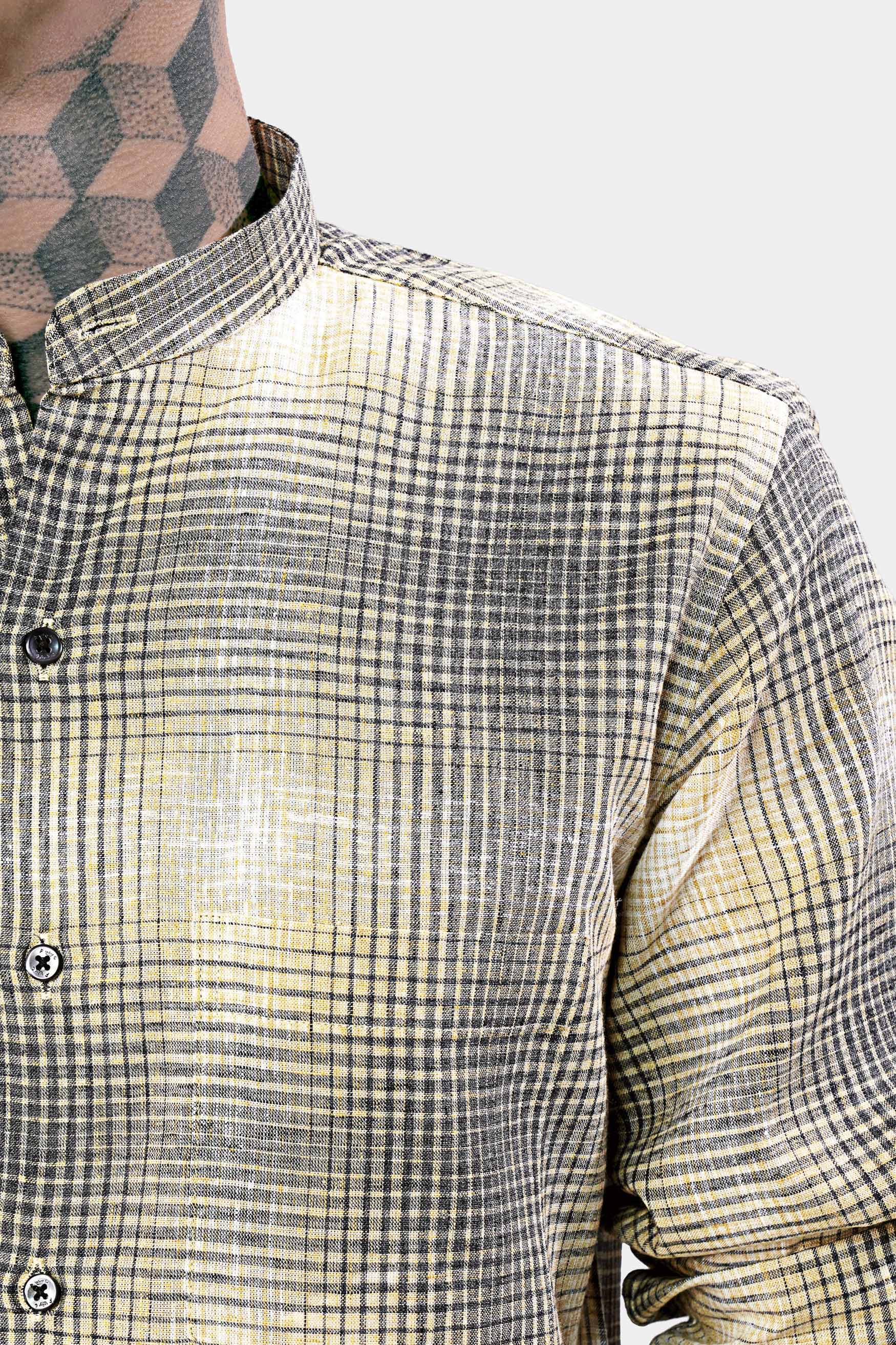 Chalky Brown and White Checkered Luxurious Linen Shirt