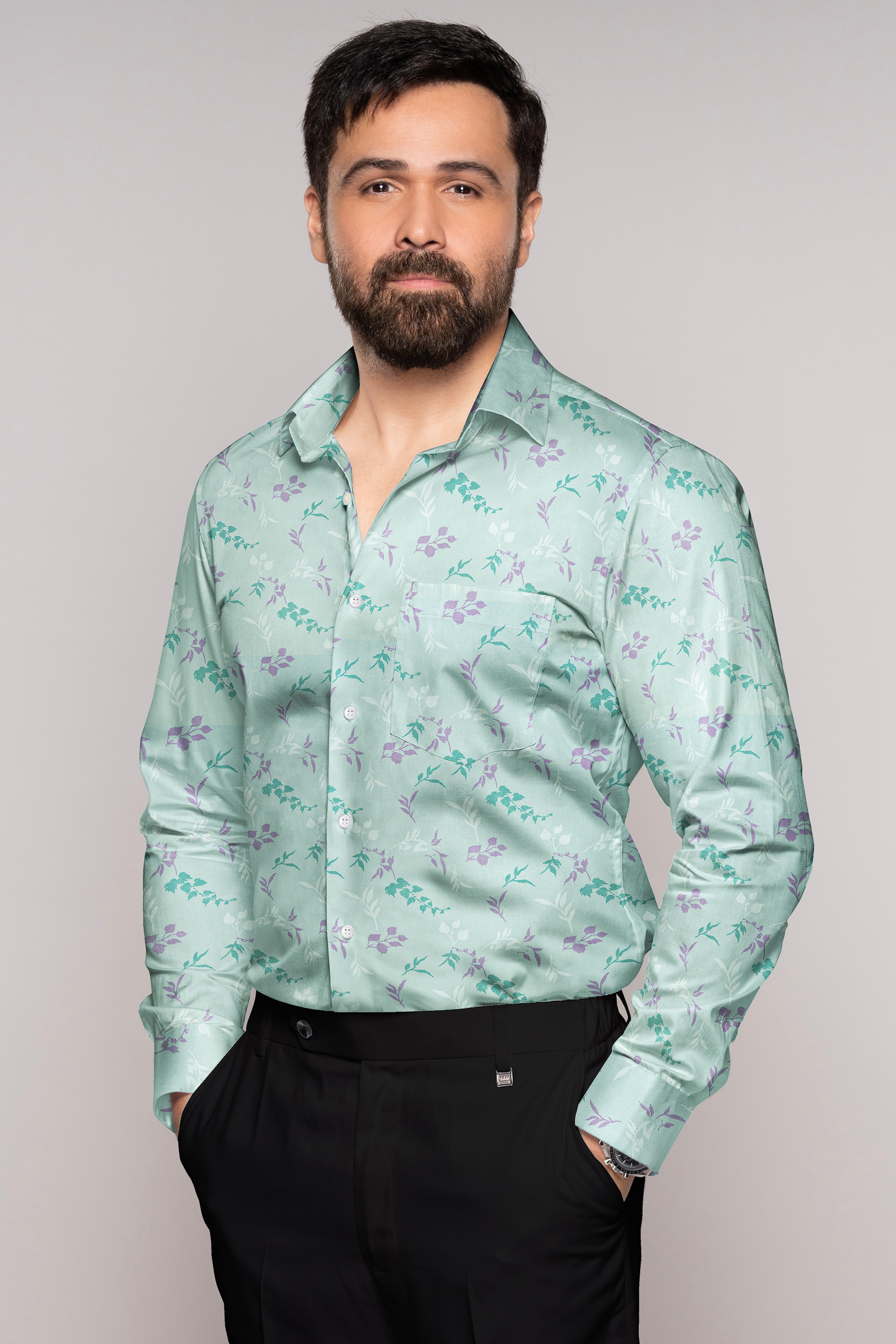 Sinbad Blue Multicolour Ditsy Printed Subtle Sheen Super Soft Premium Cotton Shirt