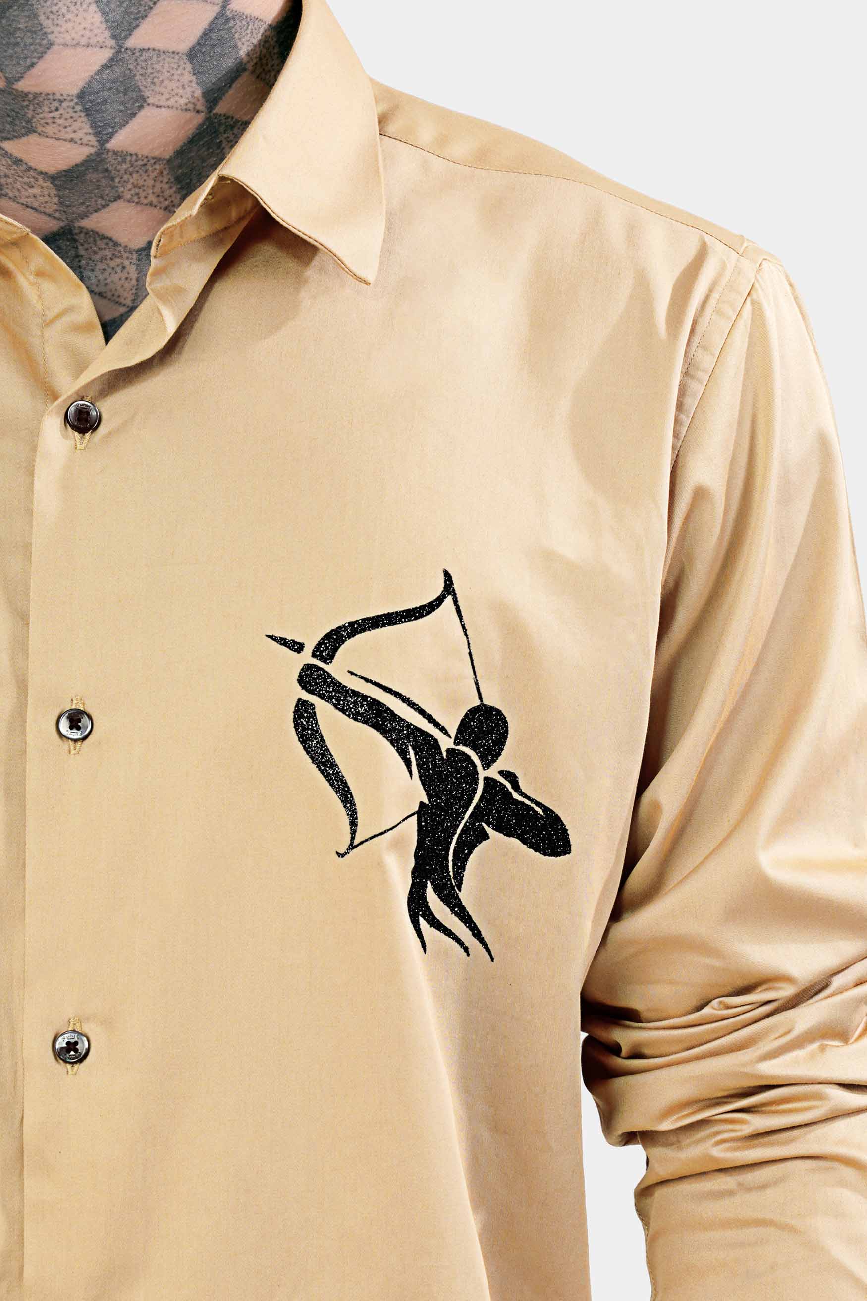 Burly Brown Archery Foil Printed Subtle Sheen Super Soft Premium Cotton Designer Shirt