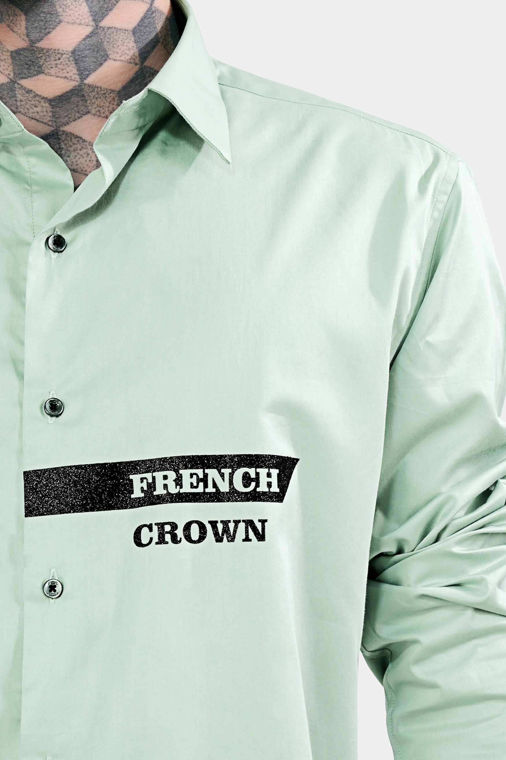 Sprout Green Brand Name Foil Printed Subtle Sheen Super Soft Premium Cotton Designer Shirt
