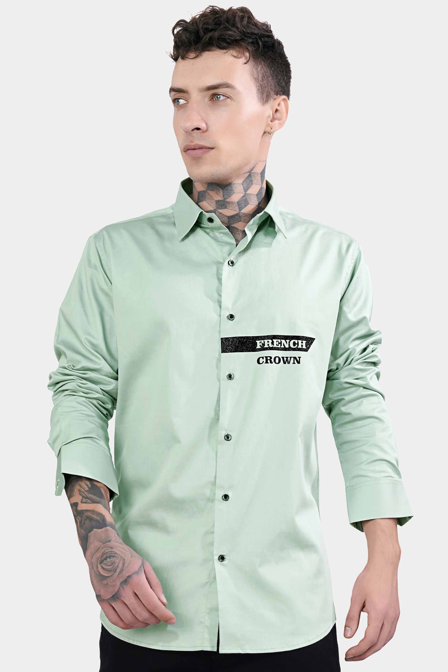 Sprout Green French Crown Foil Printed Subtle Sheen Super Soft Premium Cotton Designer Shirt