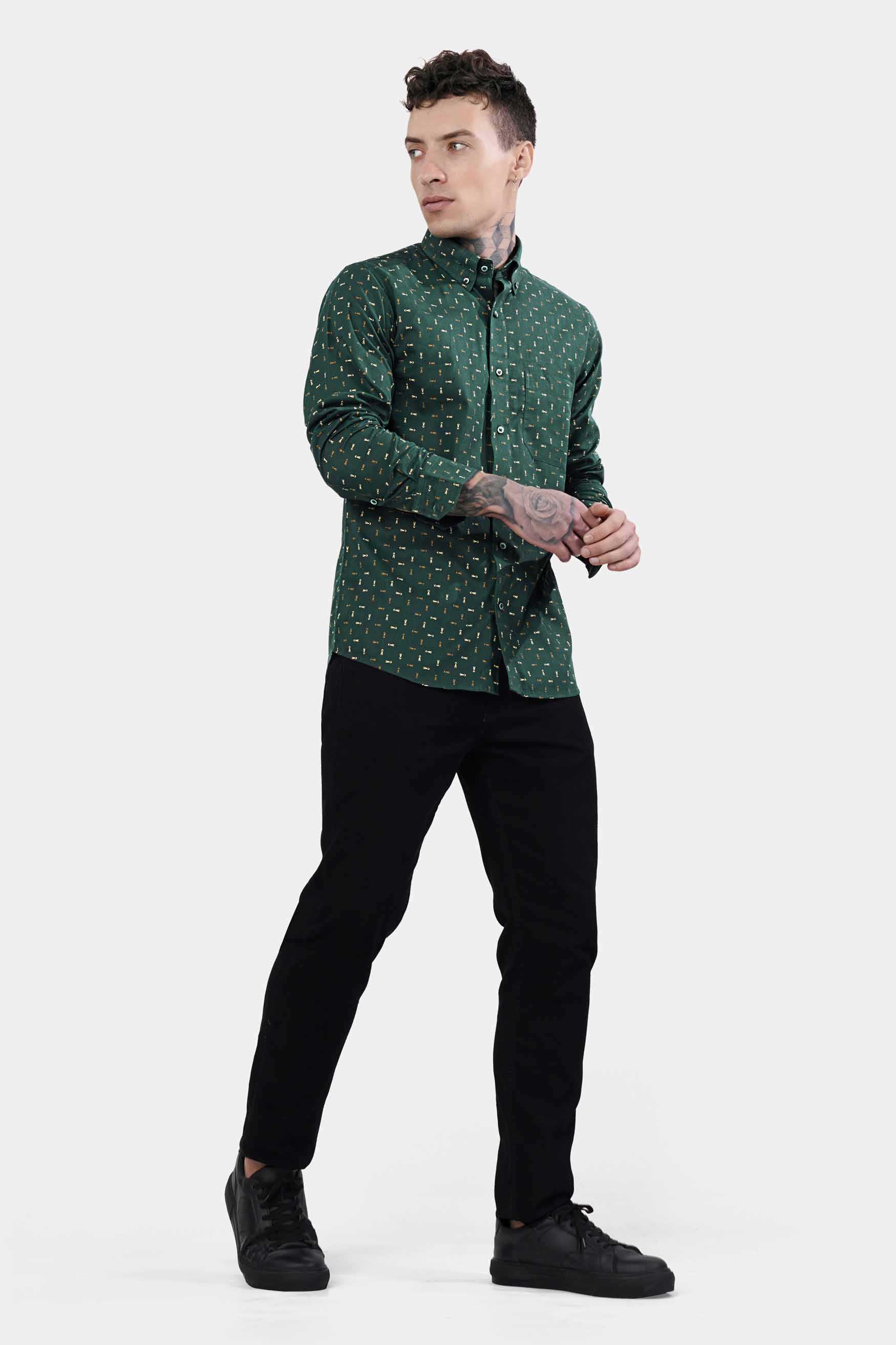 Everglade Green and Desert Brown Luxurious Linen Button Down Shirt