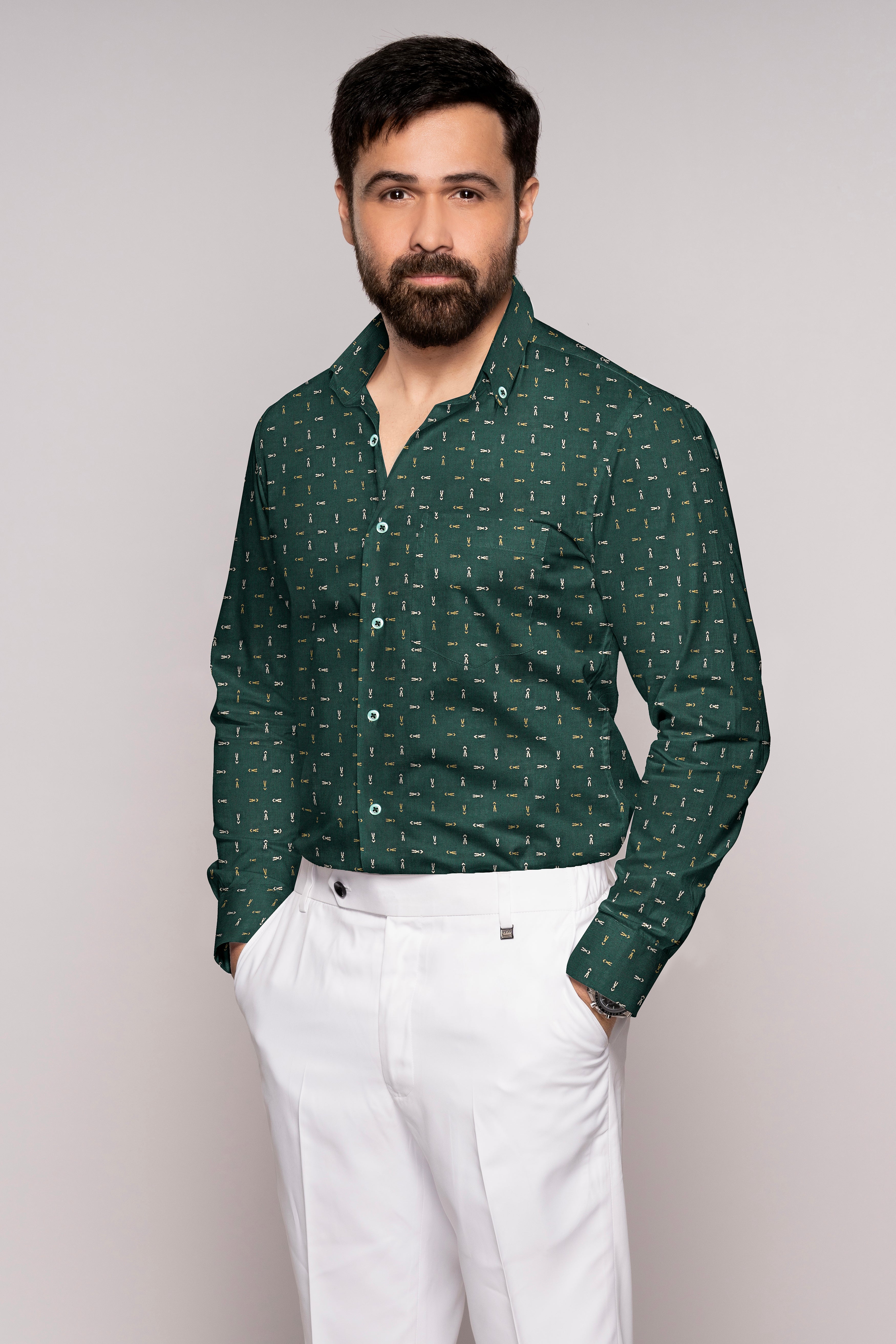 Everglade Green and Desert Brown Luxurious Linen Button Down Shirt