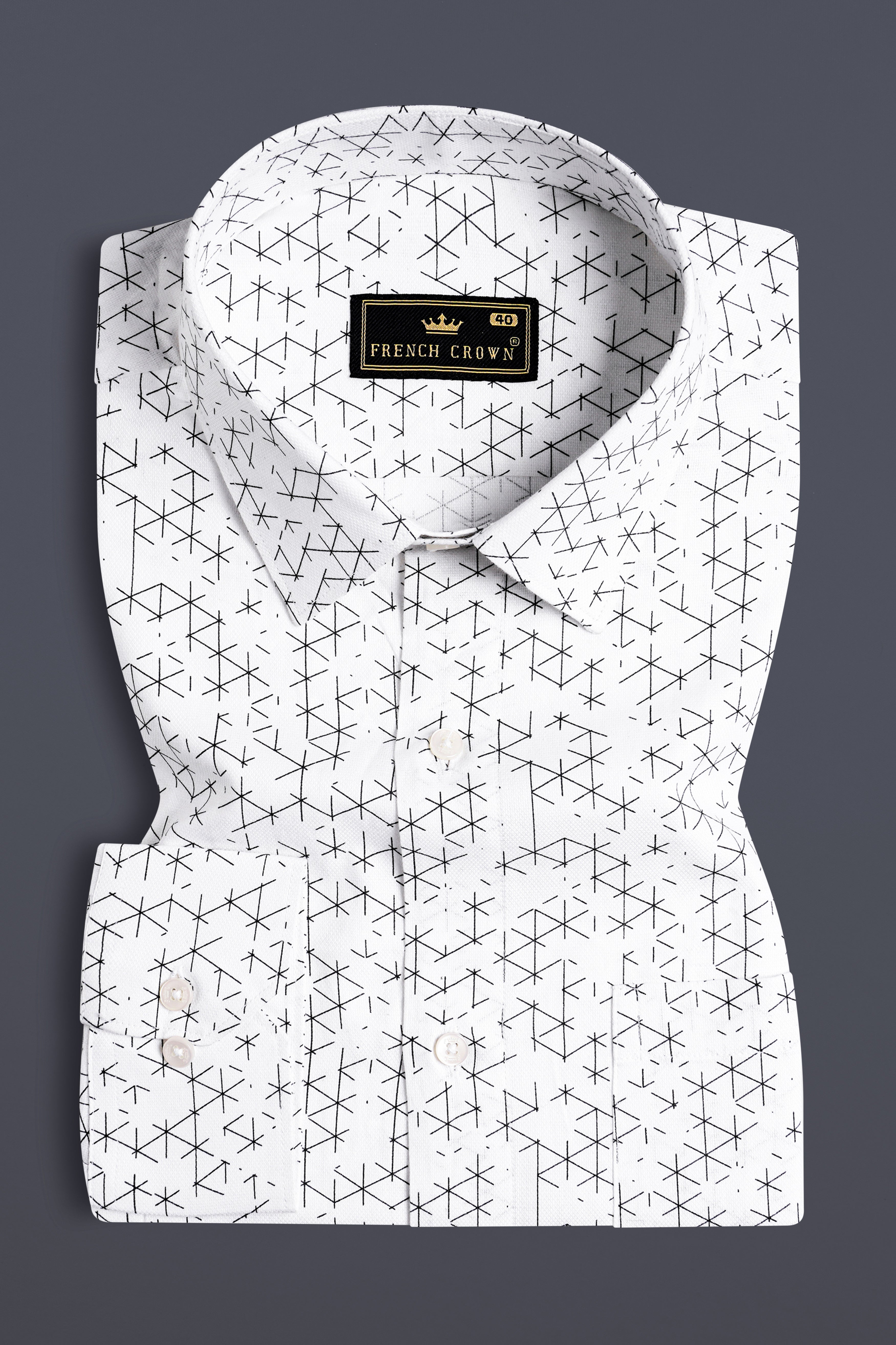 Bright White and Black Dobby Textured Premium Giza Cotton Shirt