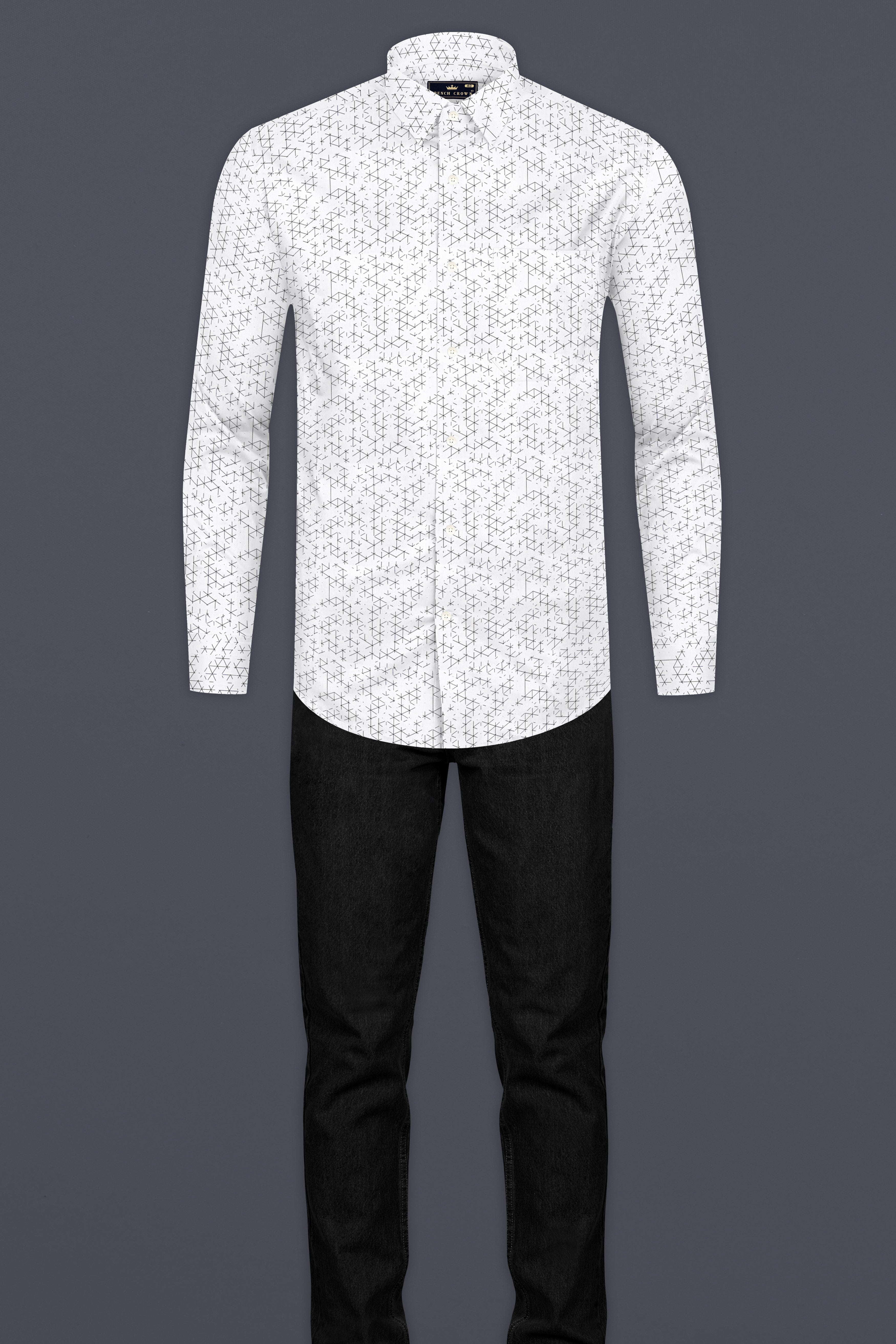 Bright White and Black Dobby Textured Premium Giza Cotton Shirt