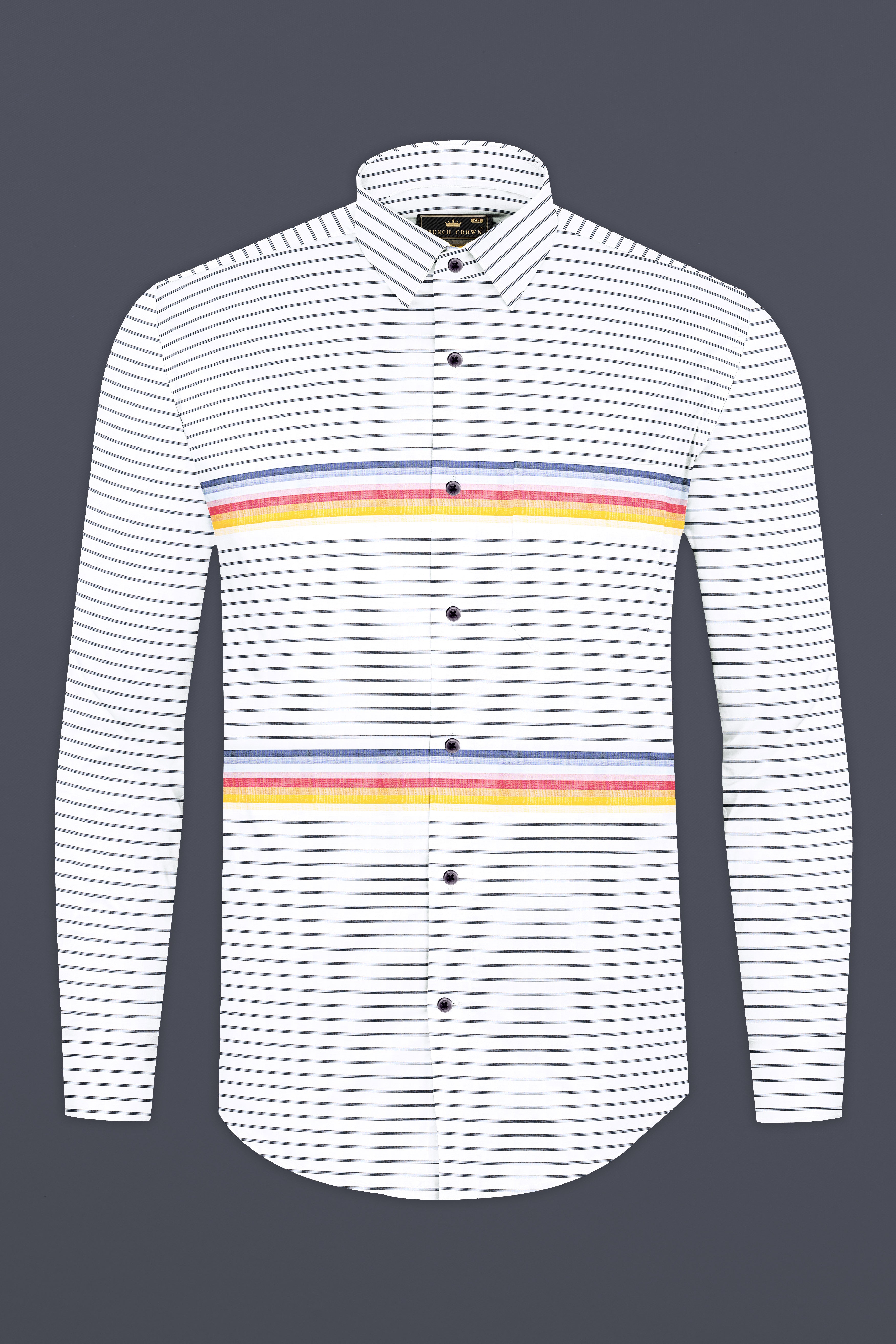 Bright White and Cadmium Red Multicolour Striped Premium Cotton Shirt