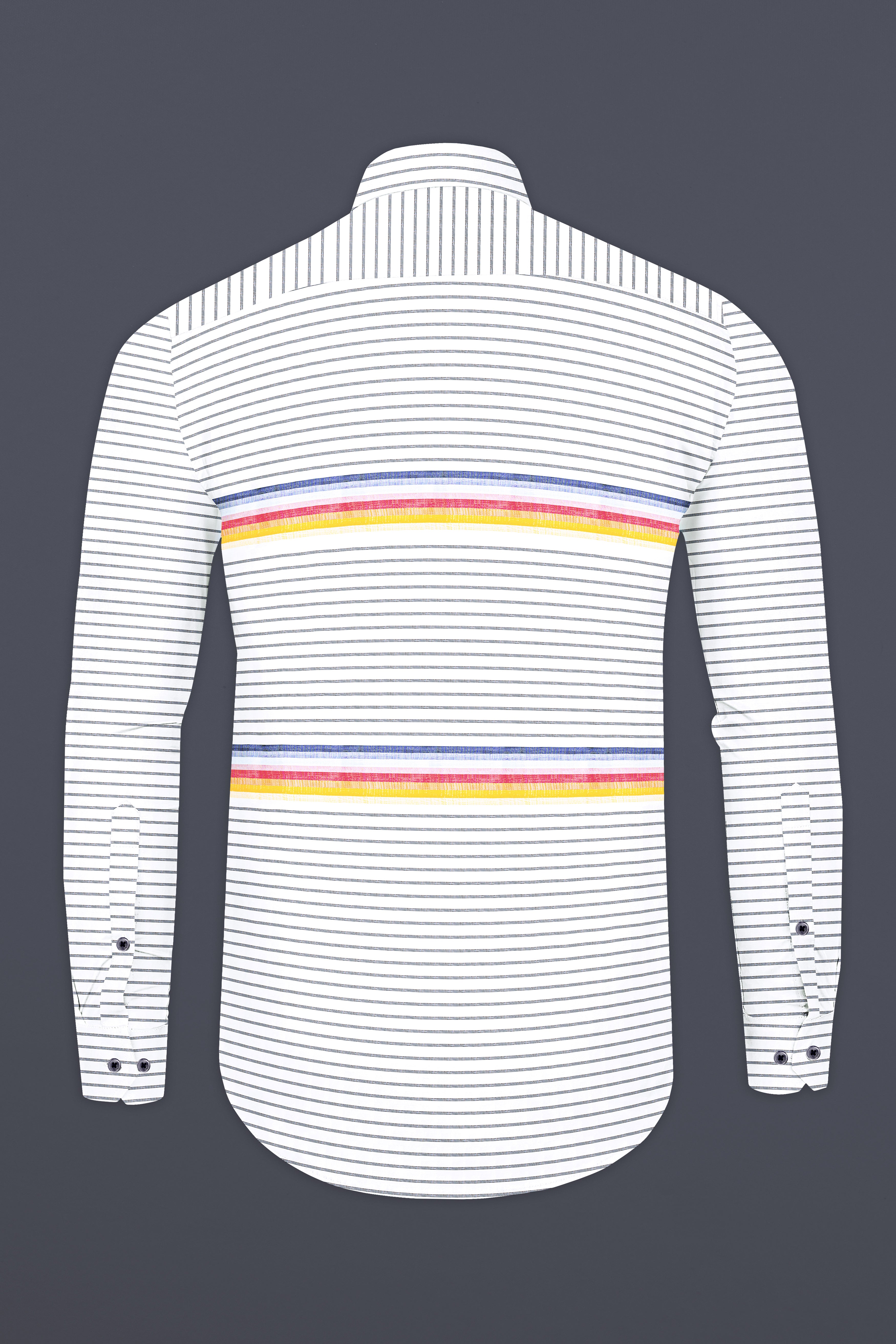 Bright White and Cadmium Red Multicolour Striped Premium Cotton Shirt