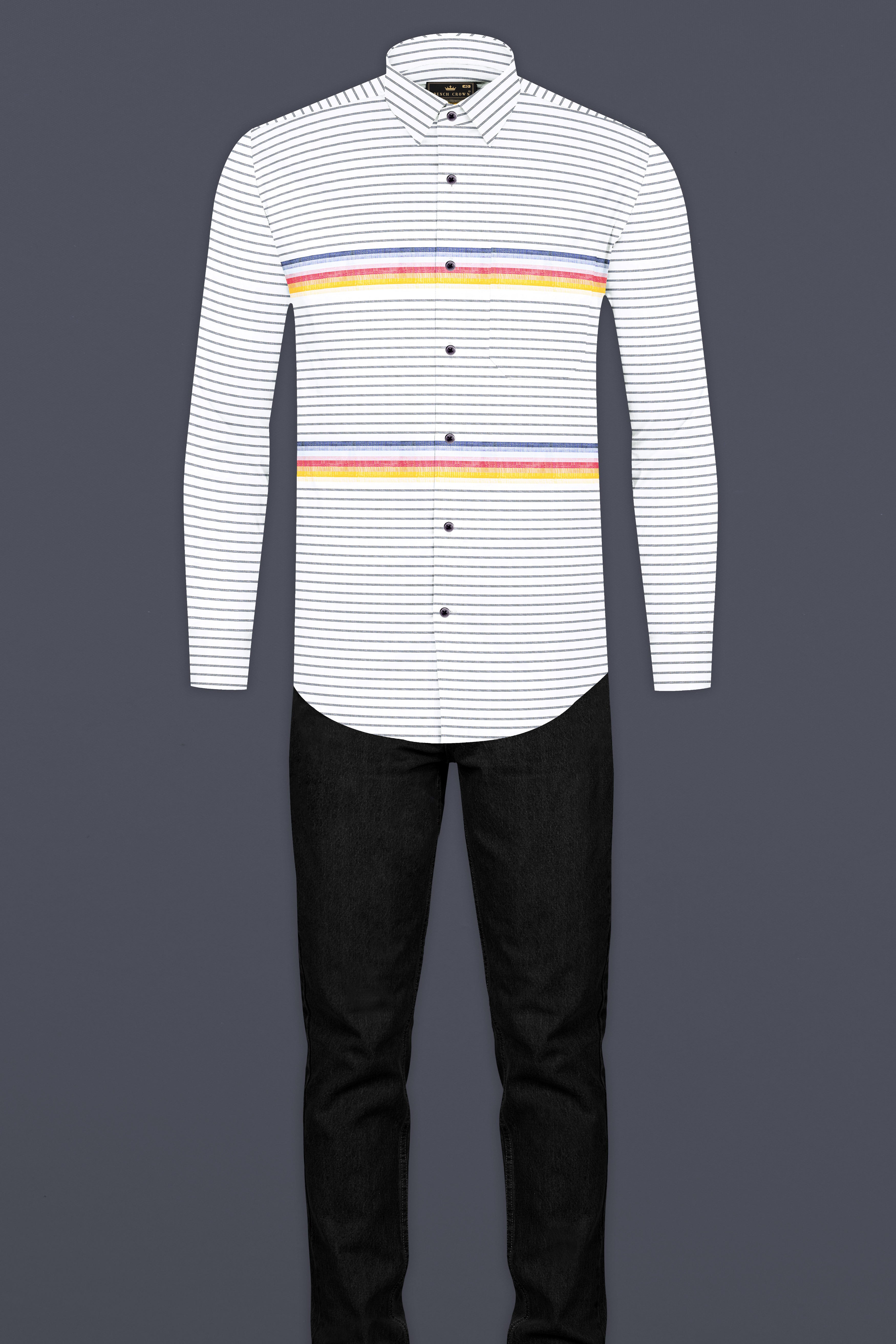 Bright White and Cadmium Red Multicolour Striped Premium Cotton Shirt