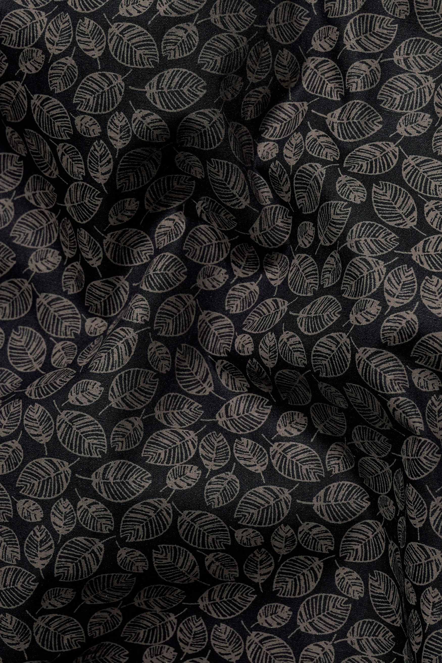 Jade Black and Flint Brown Leaves Printed Premium Cotton Shirt