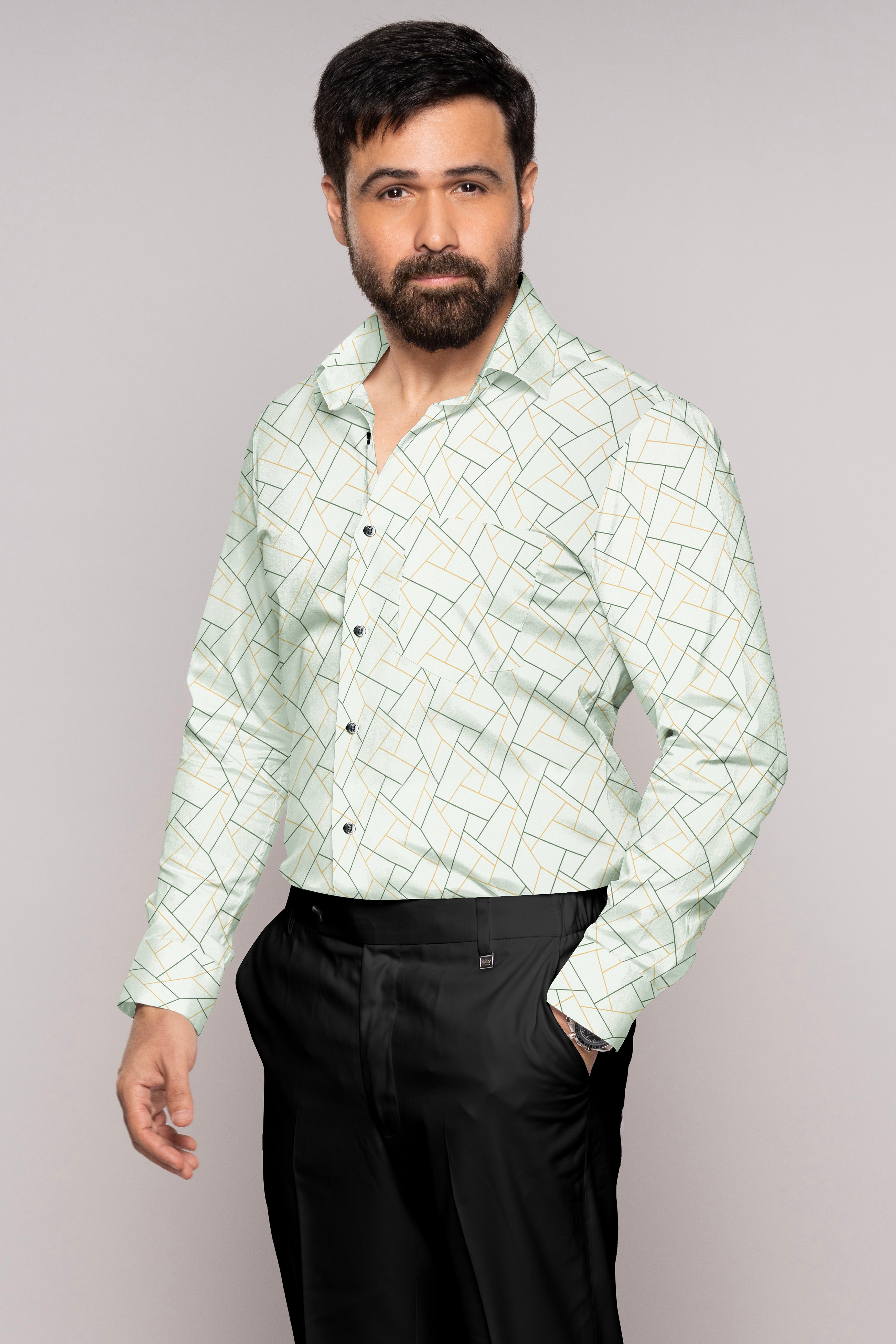 Sea Green Printed Subtle Sheen Super Soft Premium Cotton Shirt