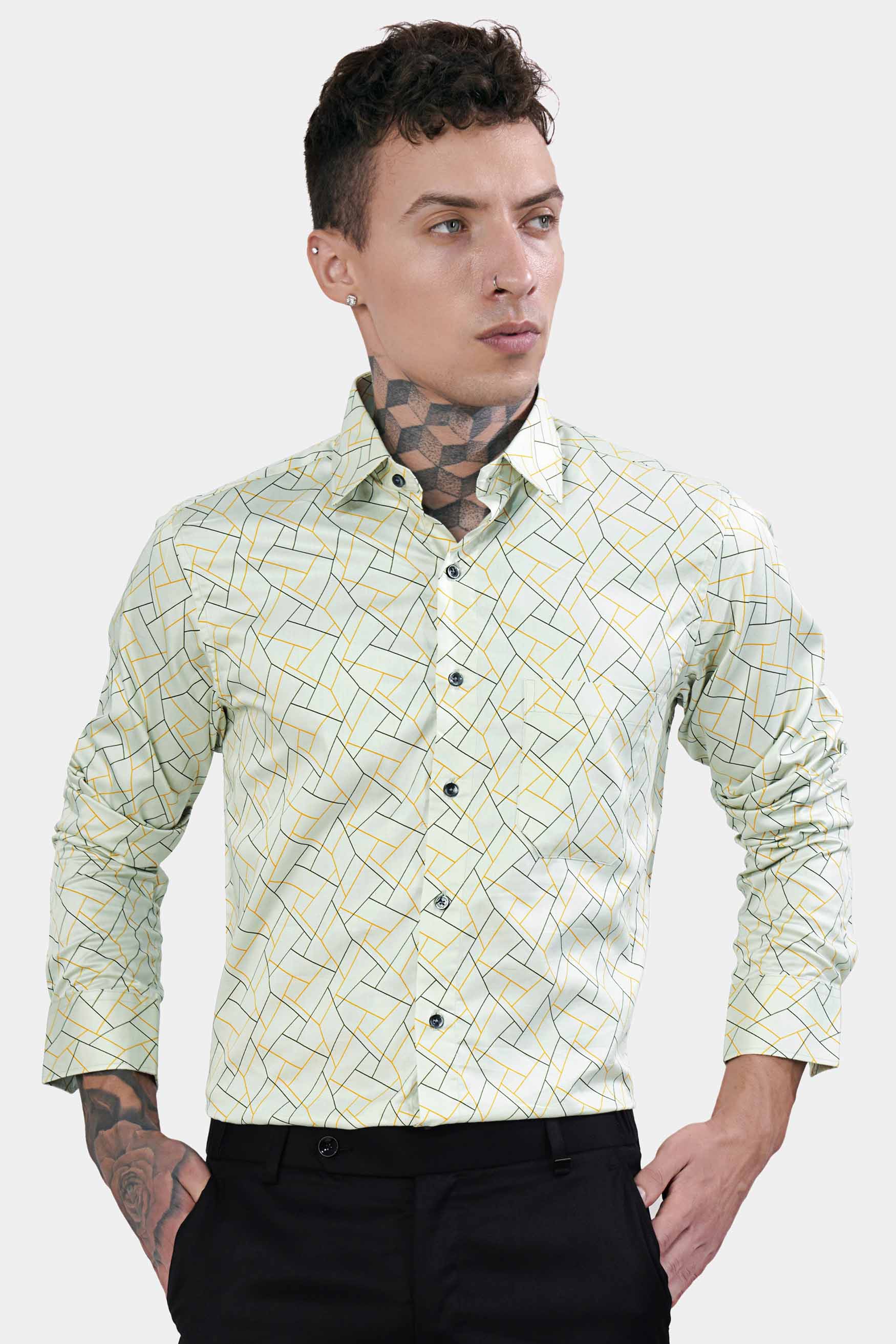 Sea Green Printed Subtle Sheen Super Soft Premium Cotton Shirt