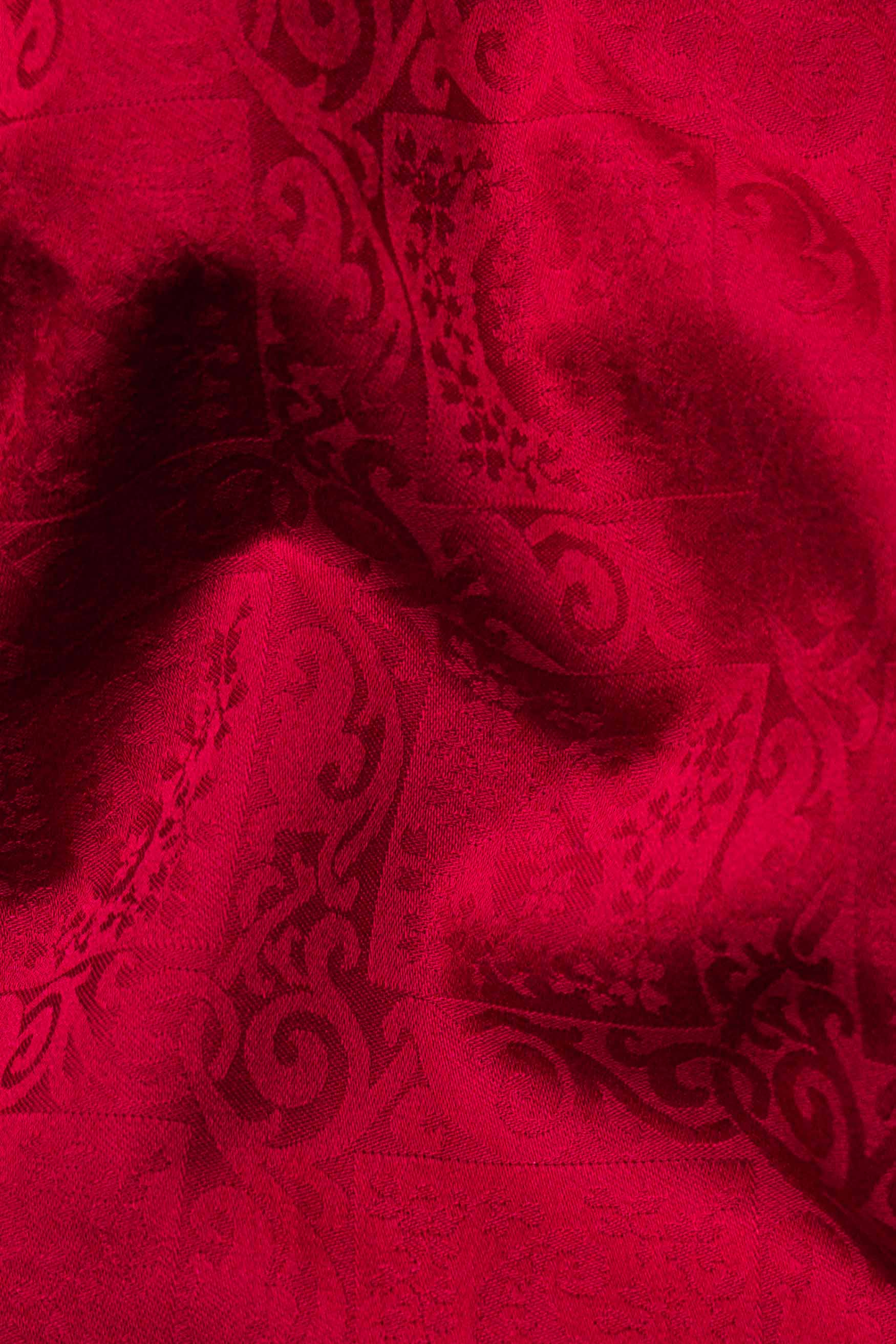 Scarlet Red Jacquard Textured Premium Giza Cotton Shirt