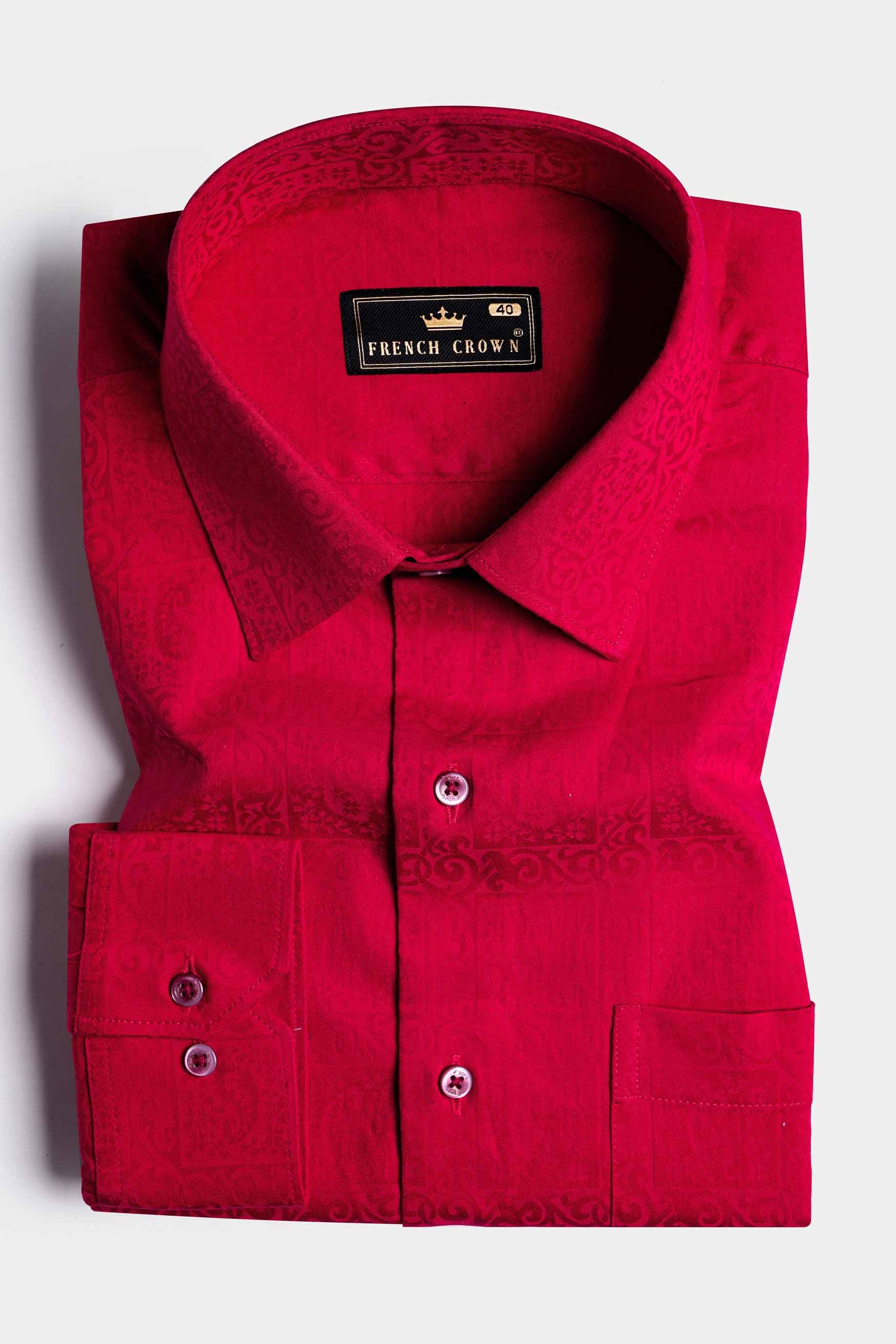 Scarlet Red Jacquard Textured Premium Giza Cotton Shirt