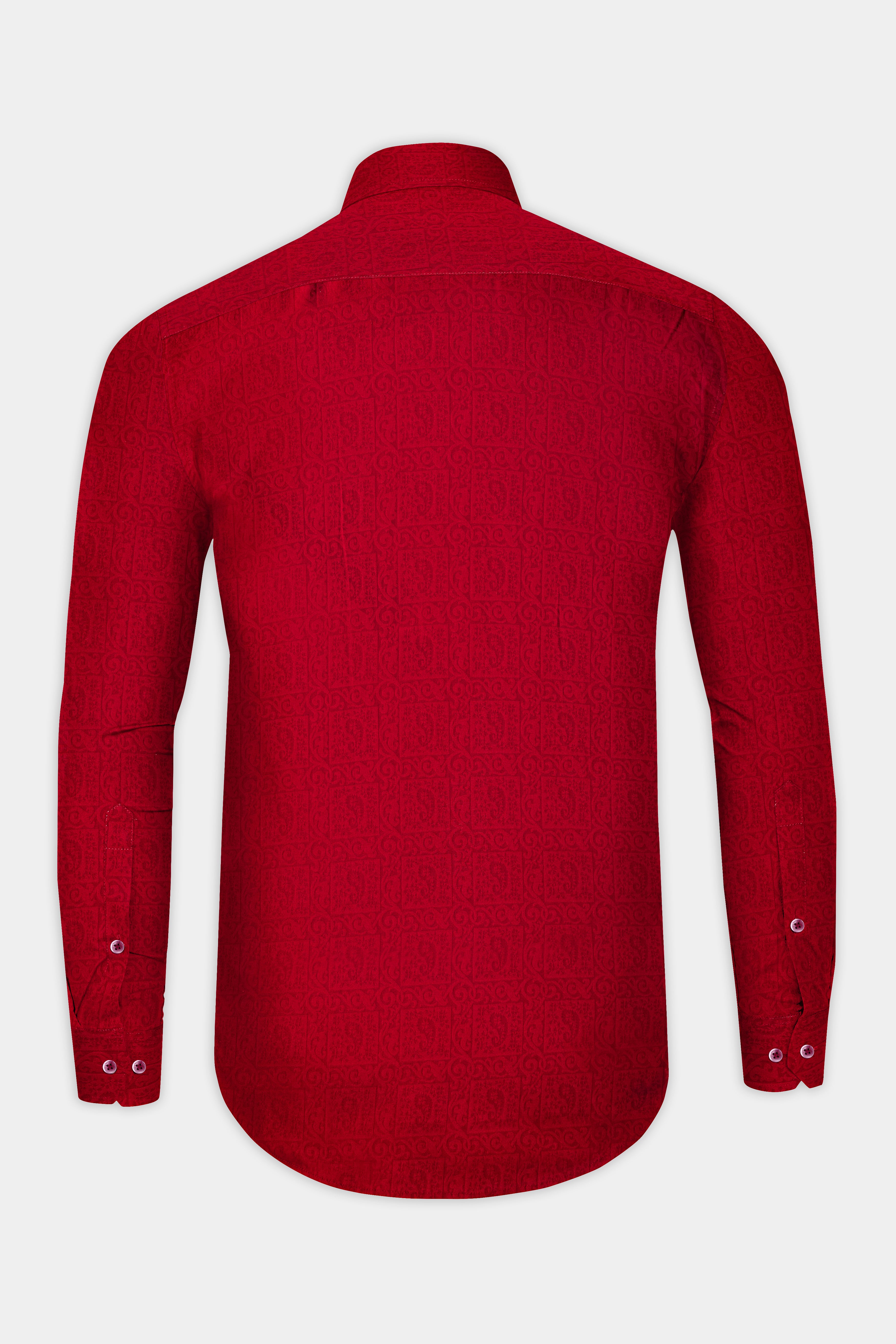 Scarlet Red Jacquard Textured Premium Giza Cotton Shirt