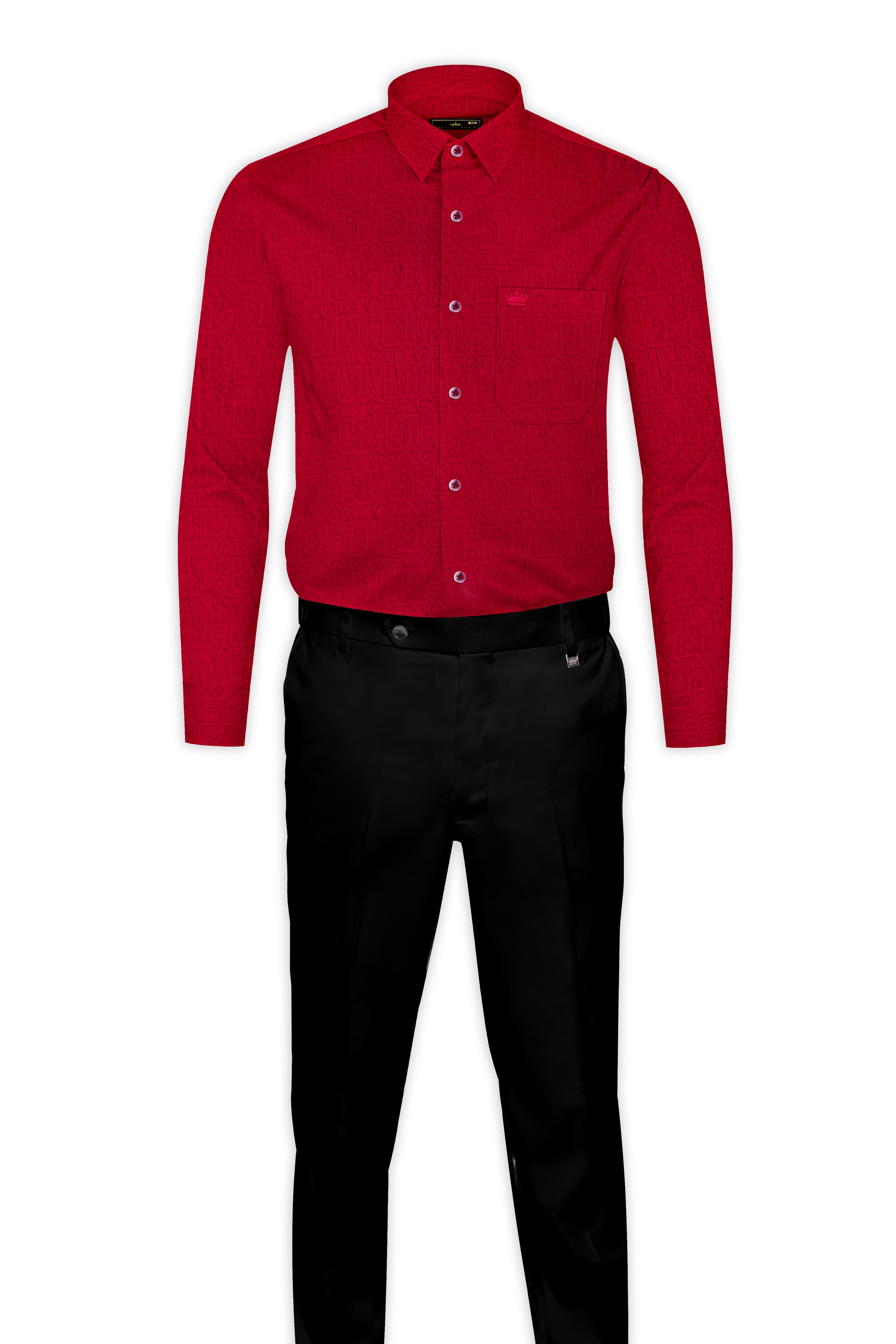 Scarlet Red Jacquard Textured Premium Giza Cotton Shirt