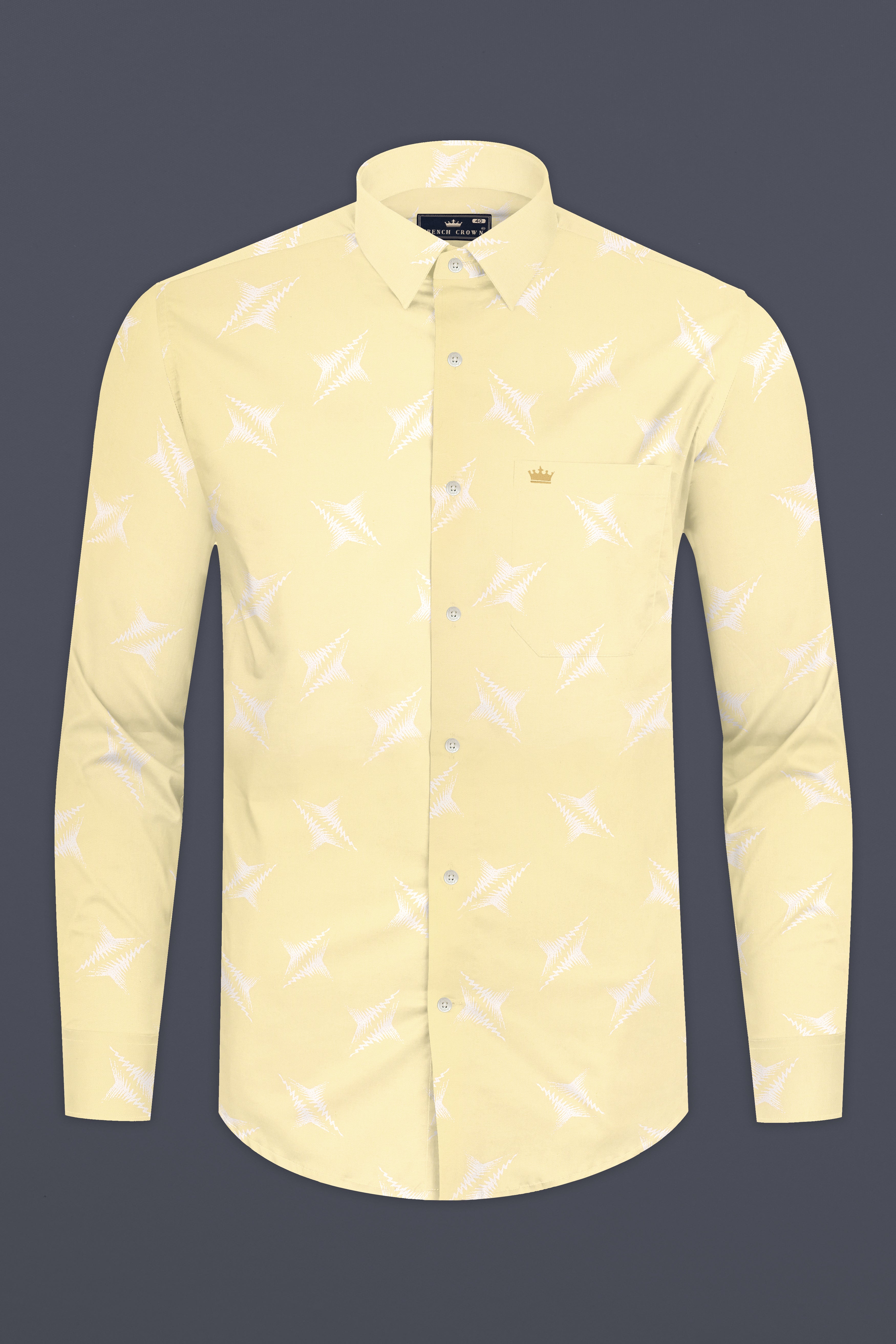 Sandwisp Yellow and White Printed Subtle Sheen Super Soft Premium Cotton Shirt