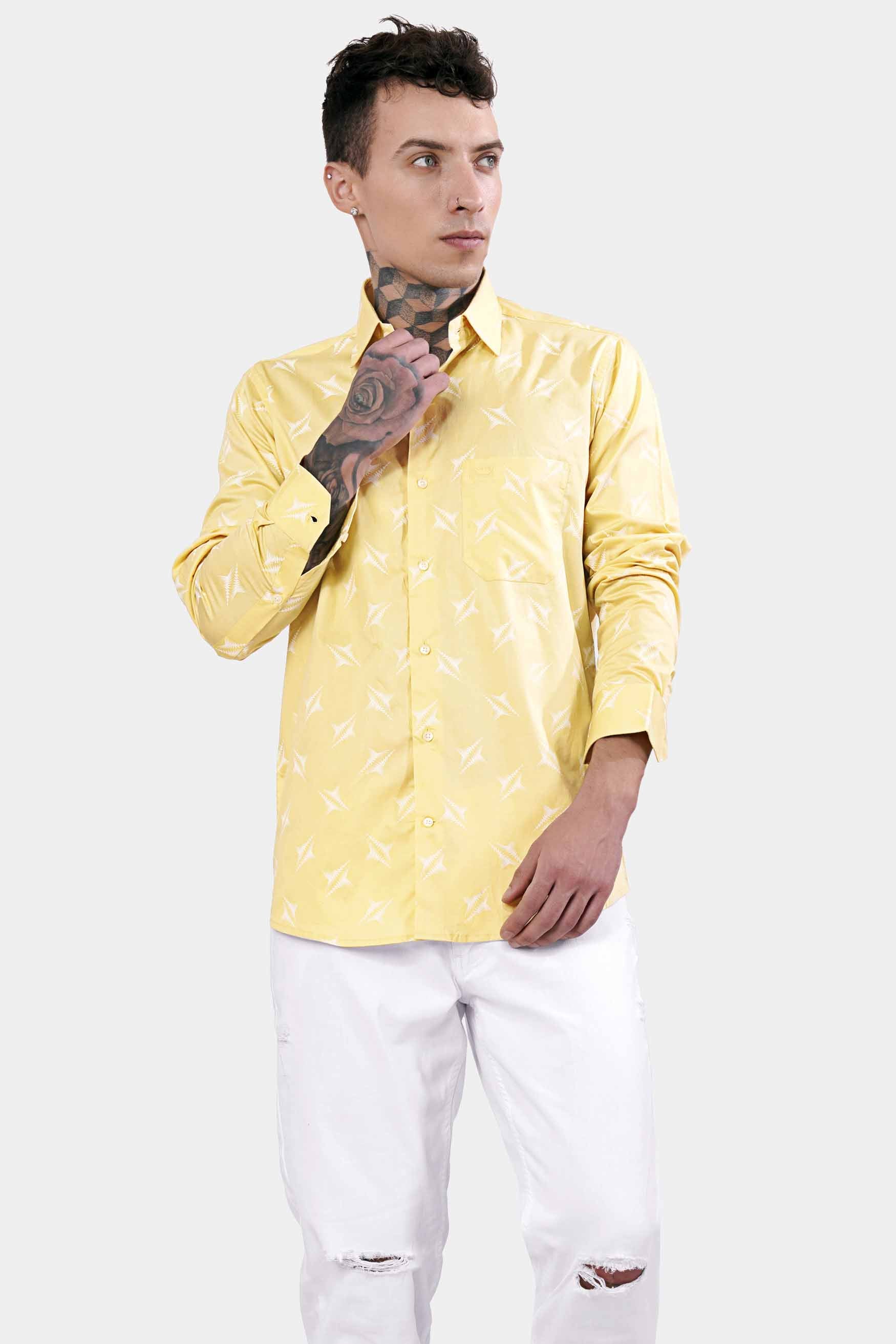 Sandwisp Yellow and White Printed Subtle Sheen Super Soft Premium Cotton Shirt
