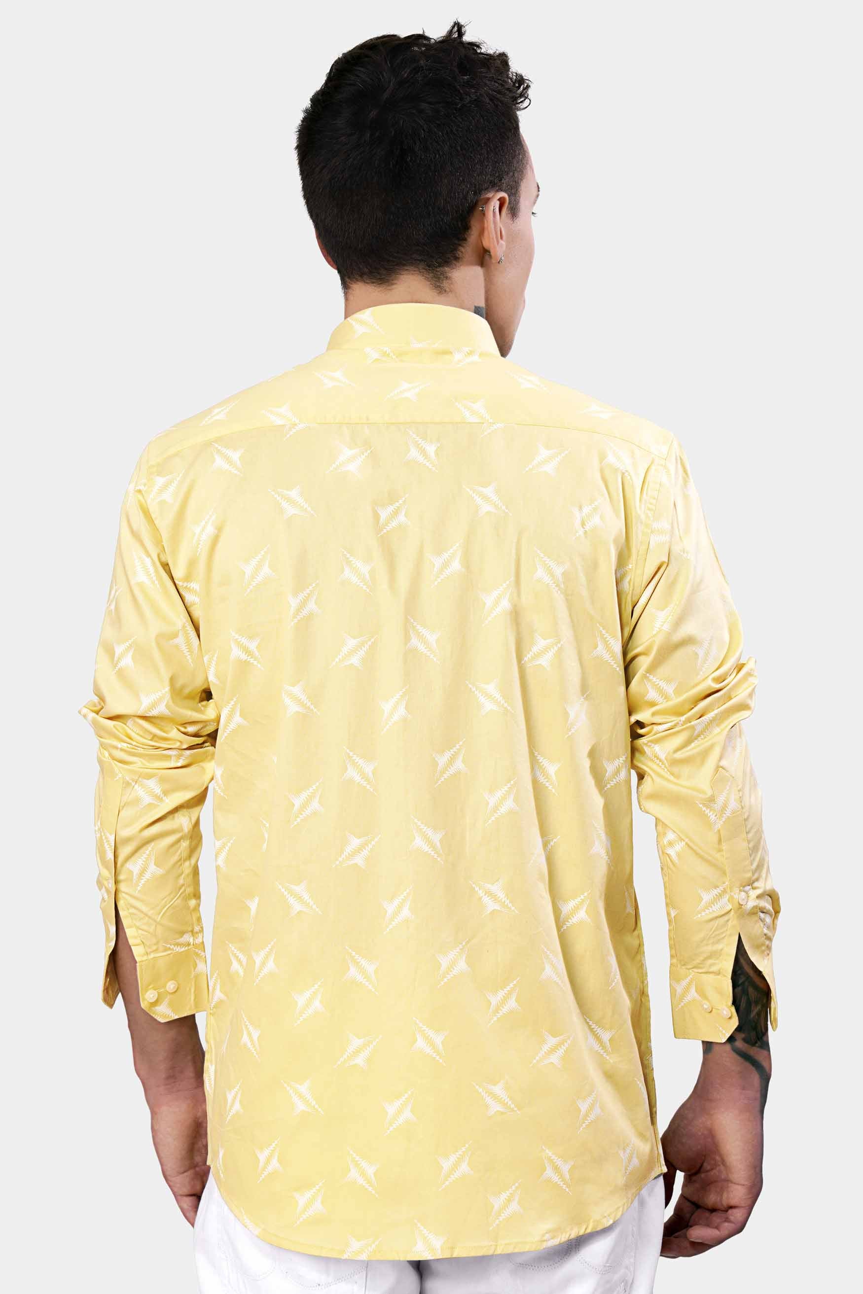 Sandwisp Yellow and White Printed Subtle Sheen Super Soft Premium Cotton Shirt