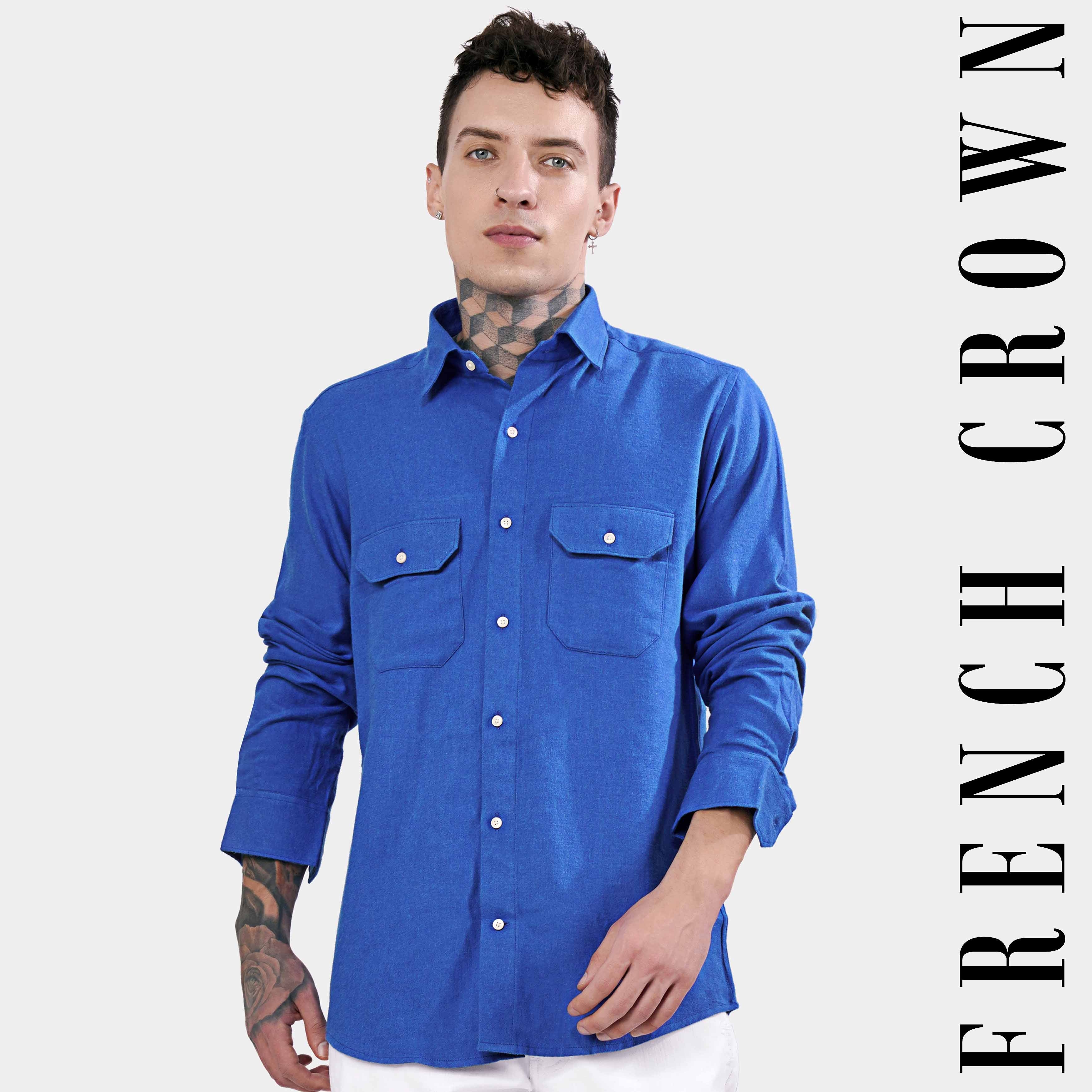 Mariner Blue Casual Prints Premium Cotton Shirt For Men