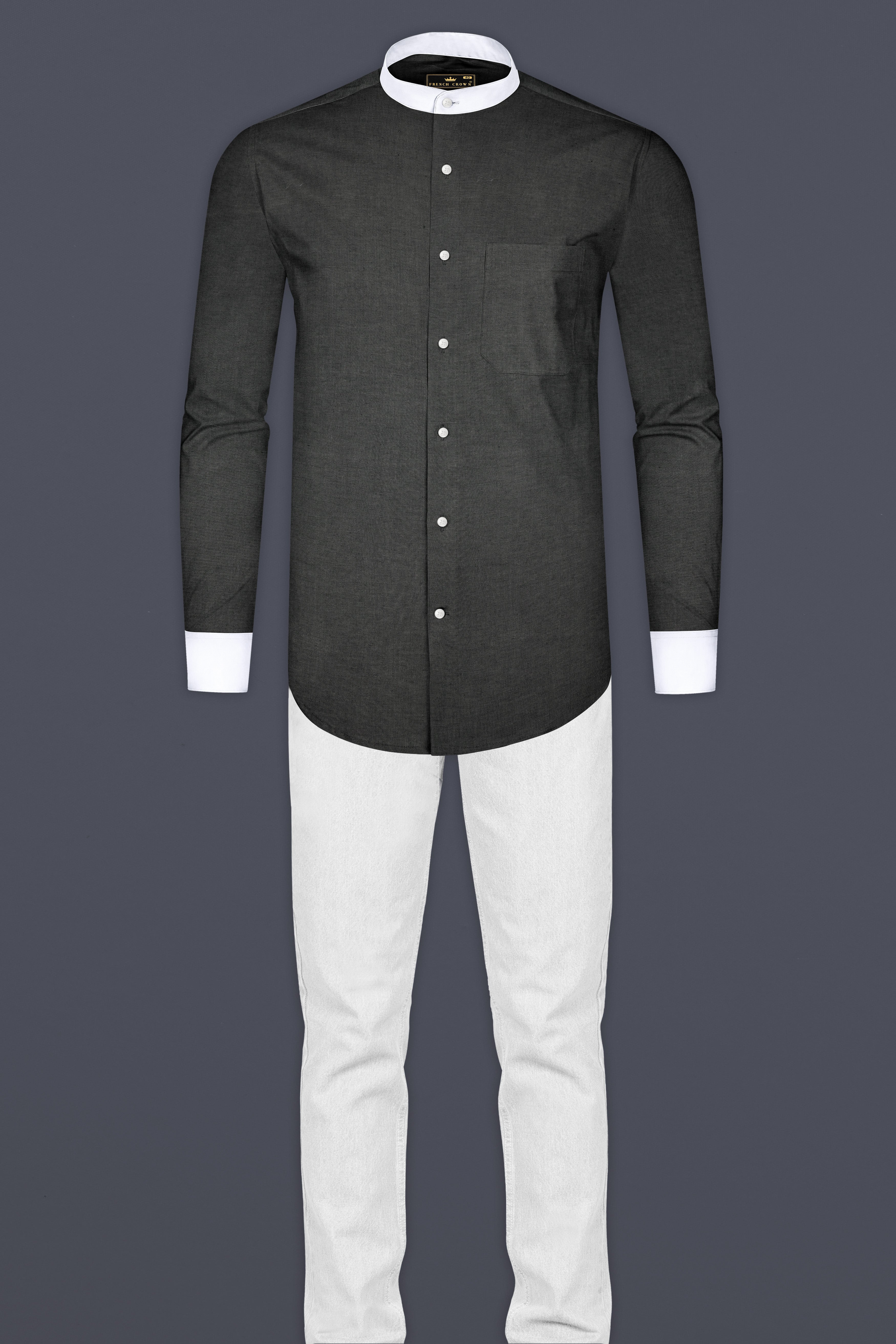 Zeus Gray with White Cuffs and Collar Luxurious Linen Shirt