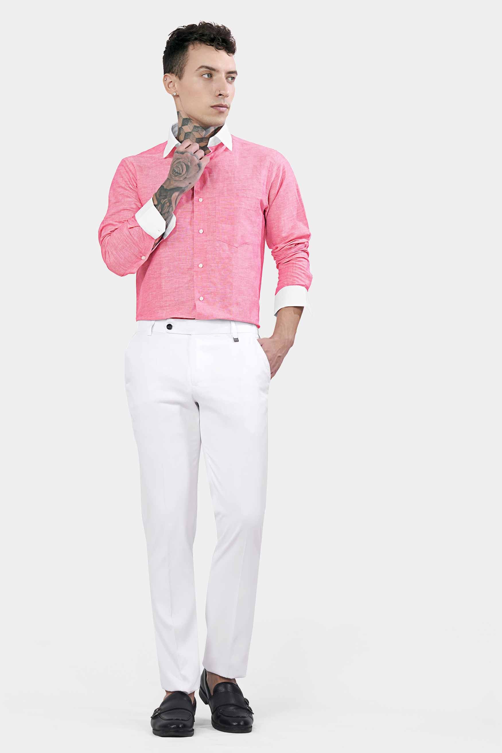 Pink Cutwork Top with White Pants – INCHING INDIA