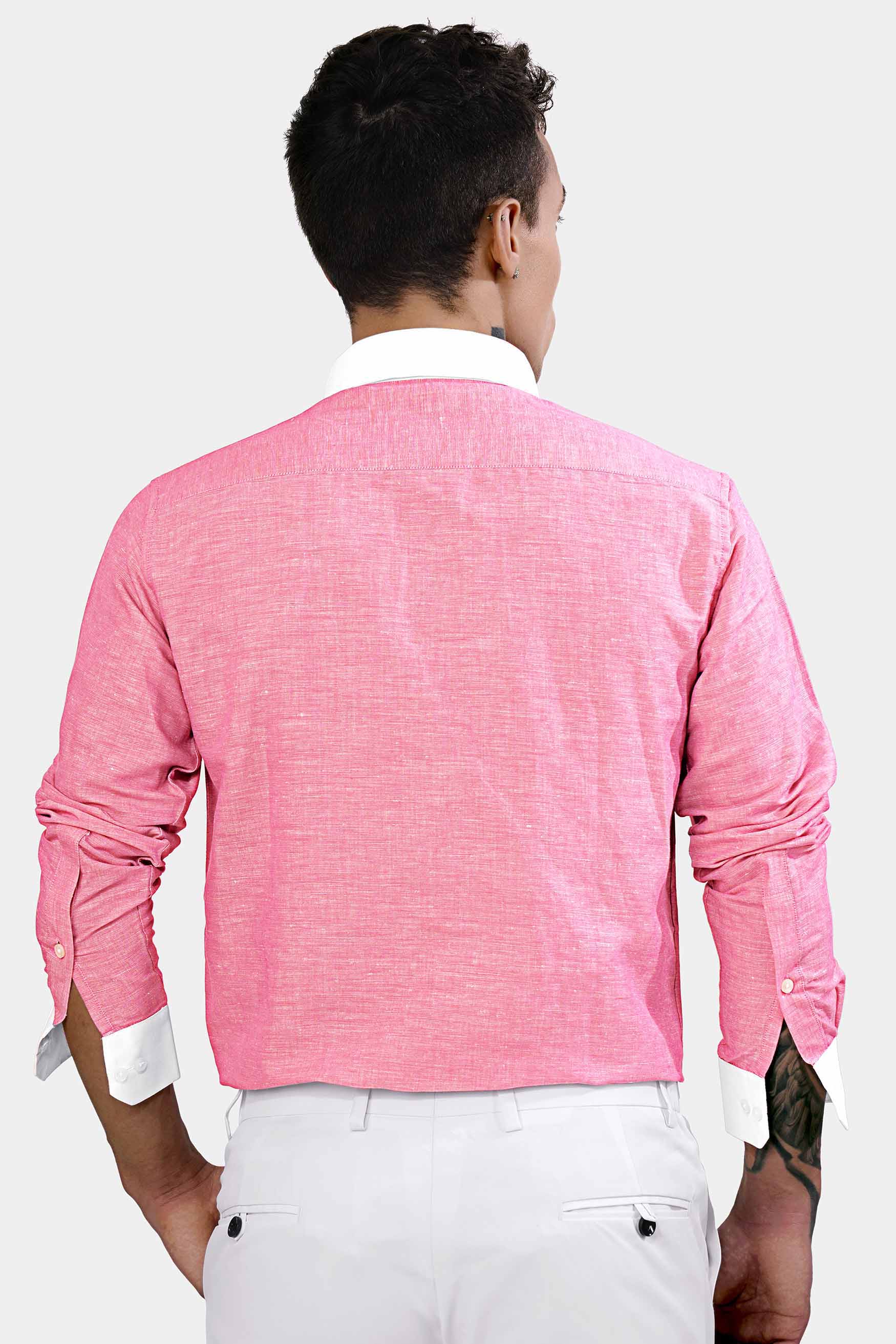 Flamingo Pink with White Cuffs and Collar Luxurious Linen Shirt 11462-WCC-38, 11462-WCC-H-38, 11462-WCC-39, 11462-WCC-H-39, 11462-WCC-40, 11462-WCC-H-40, 11462-WCC-42, 11462-WCC-H-42, 11462-WCC-44, 11462-WCC-H-44, 11462-WCC-46, 11462-WCC-H-46, 11462-WCC-48, 11462-WCC-H-48, 11462-WCC-50, 11462-WCC-H-50, 11462-WCC-52, 11462-WCC-H-52