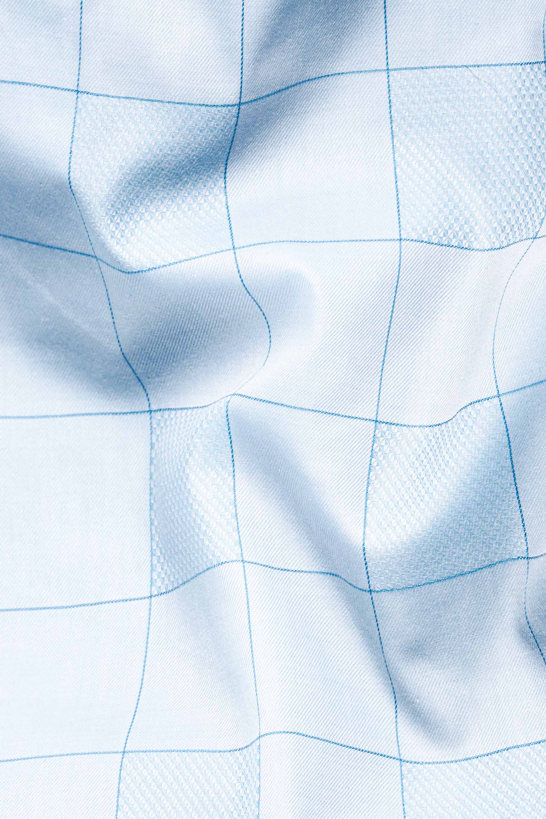 Mercury and Electric Blue Checkered Dobby Textured Premium Giza Cotton Shirt