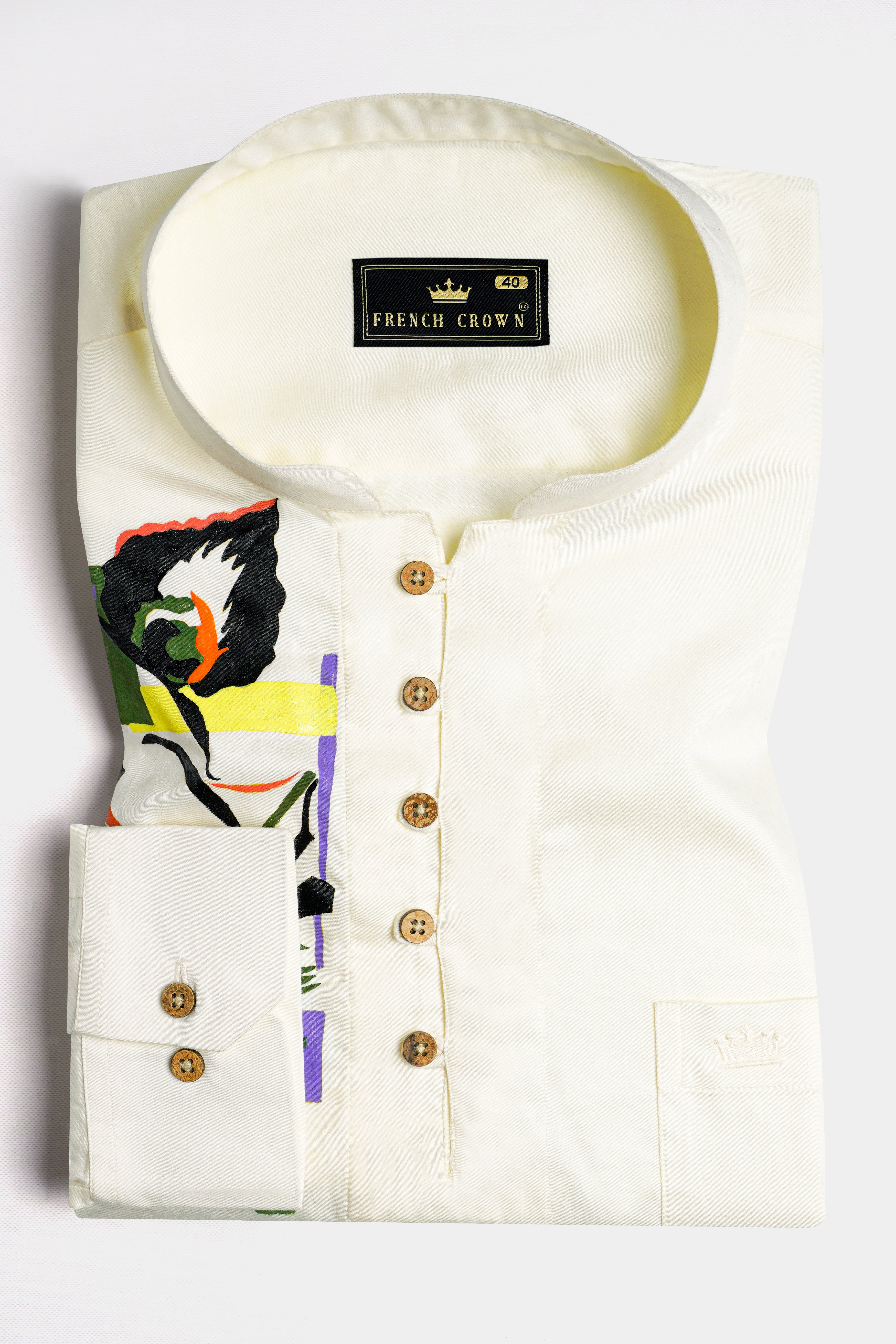 Fantasy Cream Shree Krishna Painted Super Soft Premium Cotton Designer Kurta Shirt