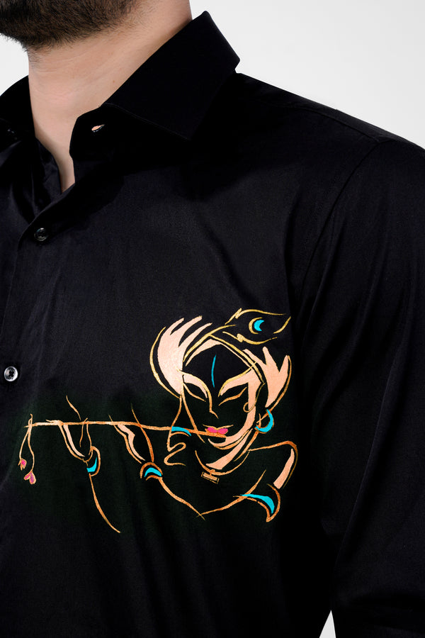 Jade Black Shree Krishna Painted Super Soft Premium Cotton Designer Shirt