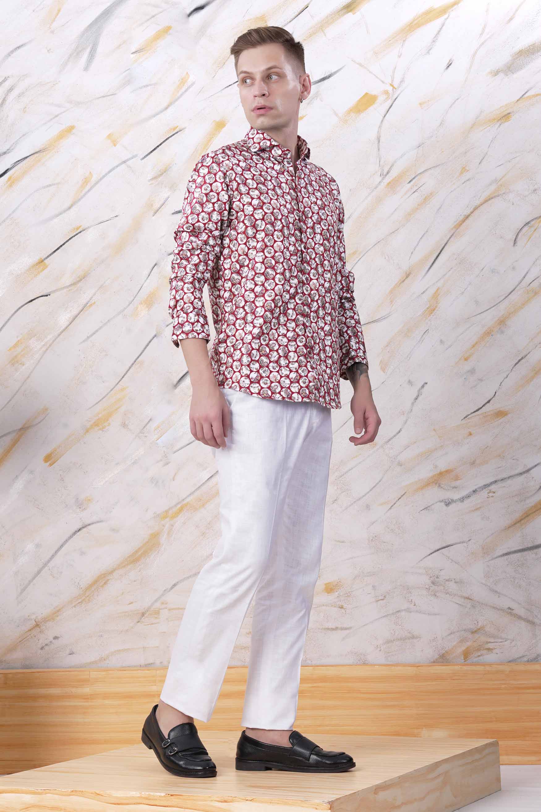 Persian Plum Maroon and White Multicolour Floral Printed Subtle Sheen Super Soft Premium Cotton Designer Shirt