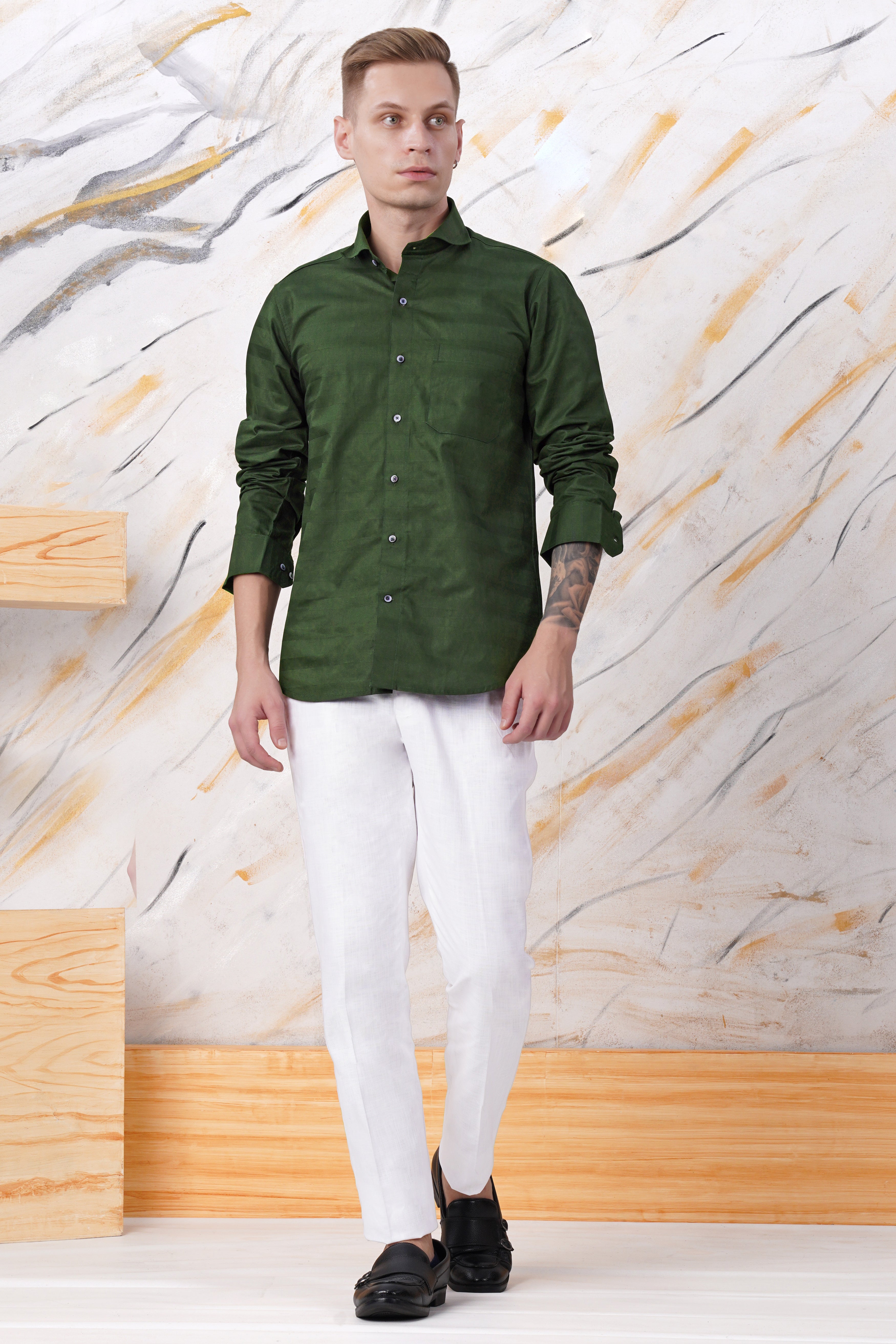Finch Green Dobby Textured Premium Giza Cotton Shirt