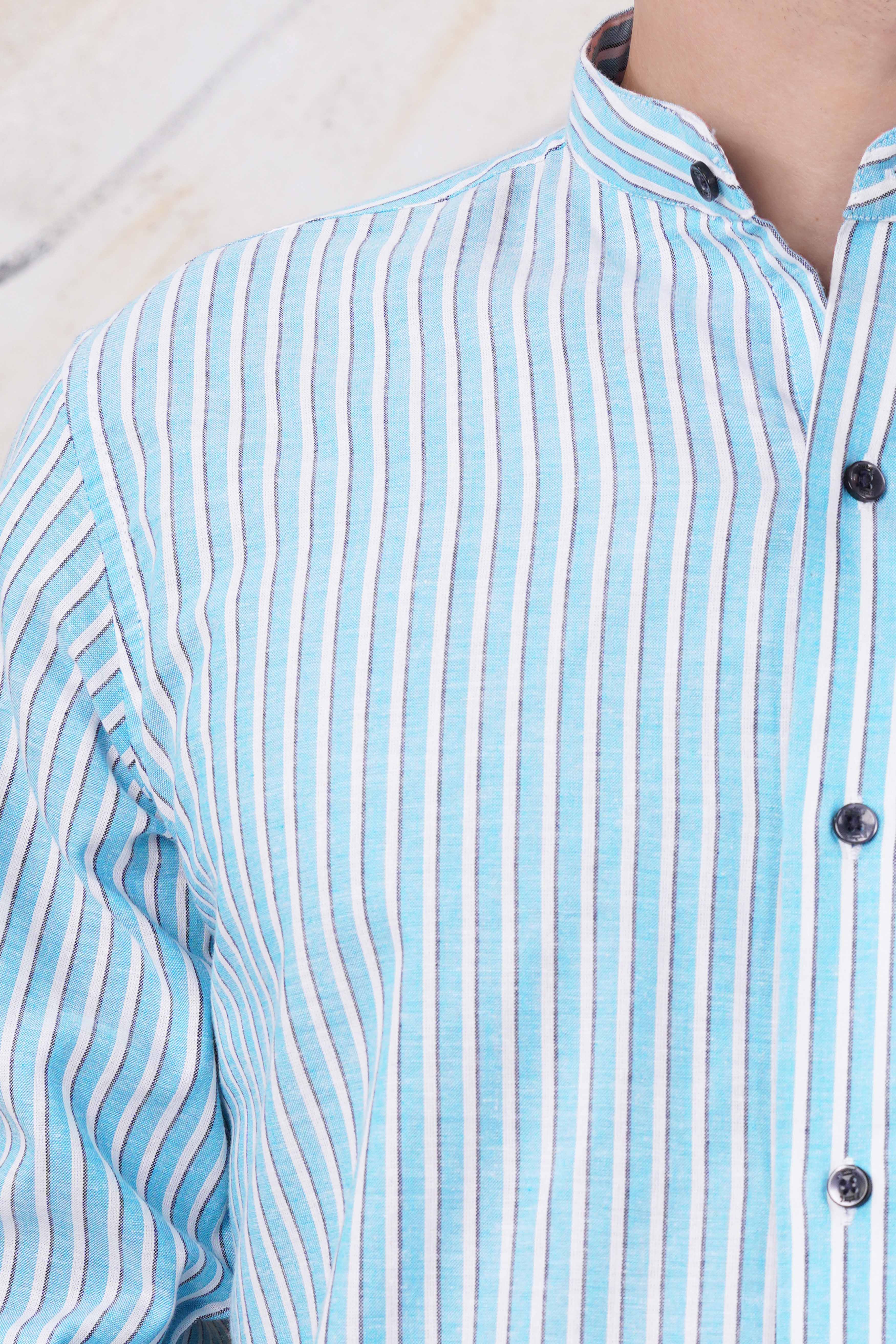 Blizzard Blue and White Striped Luxurious Linen Shirt
