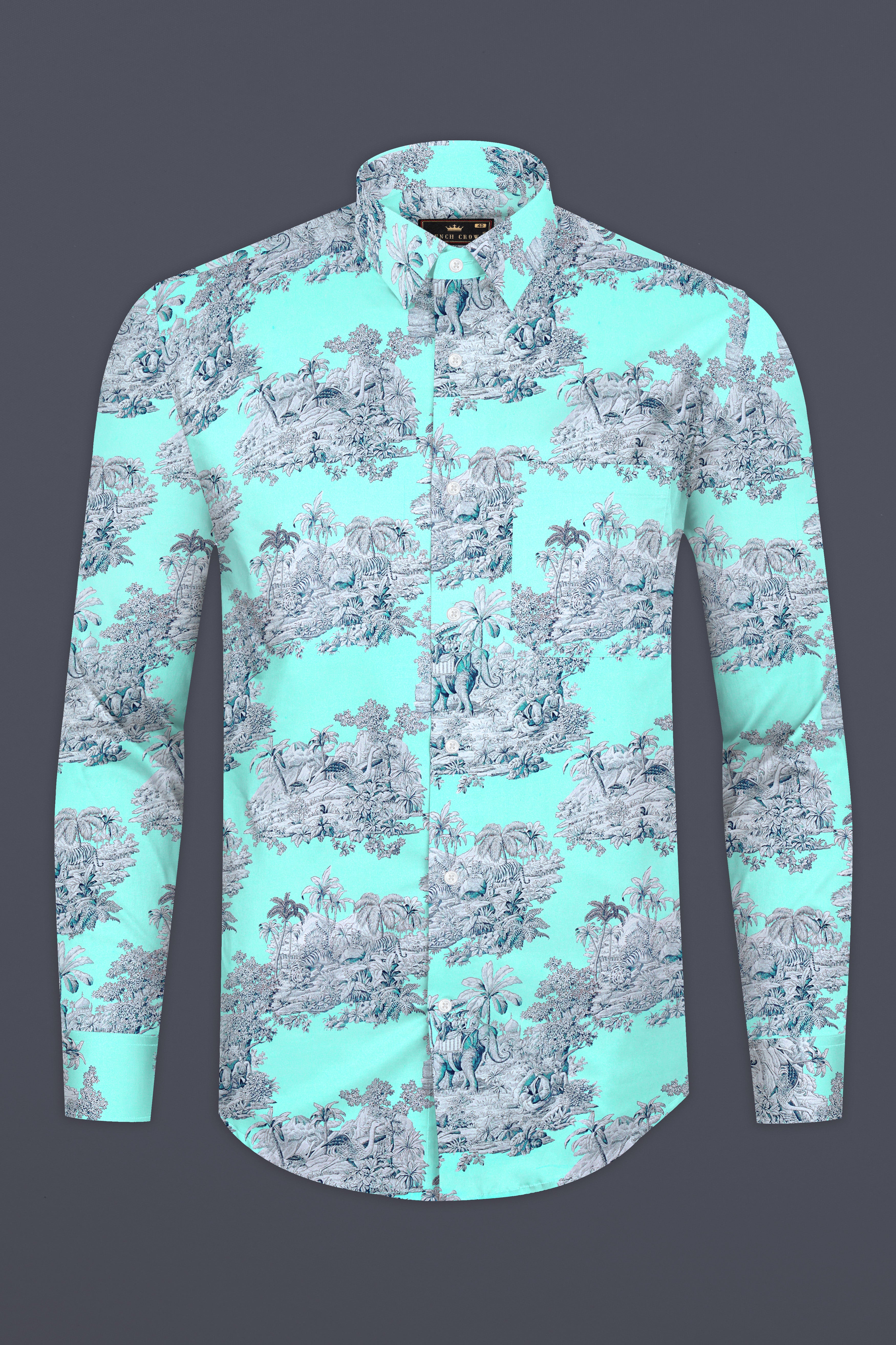 Lagoon Blue Tropical Printed Subtle Sheen Super Soft Premium Cotton Shirt