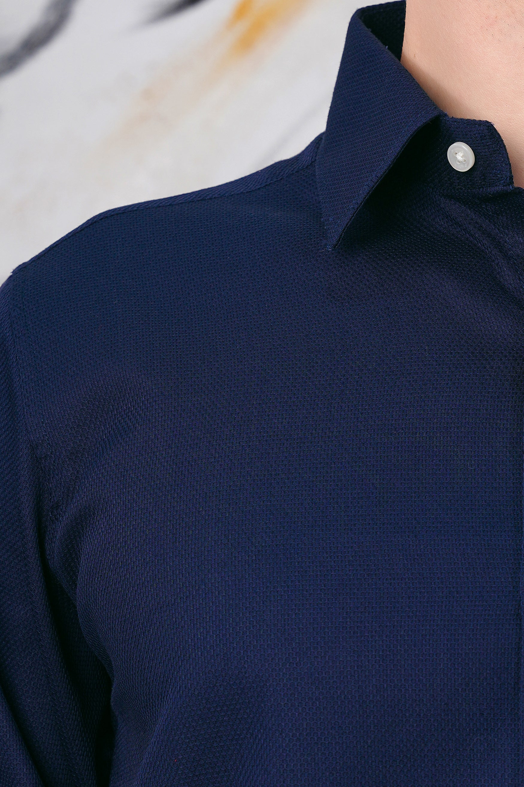 Firefly Blue Dobby Textured Premium Giza Cotton Shirt