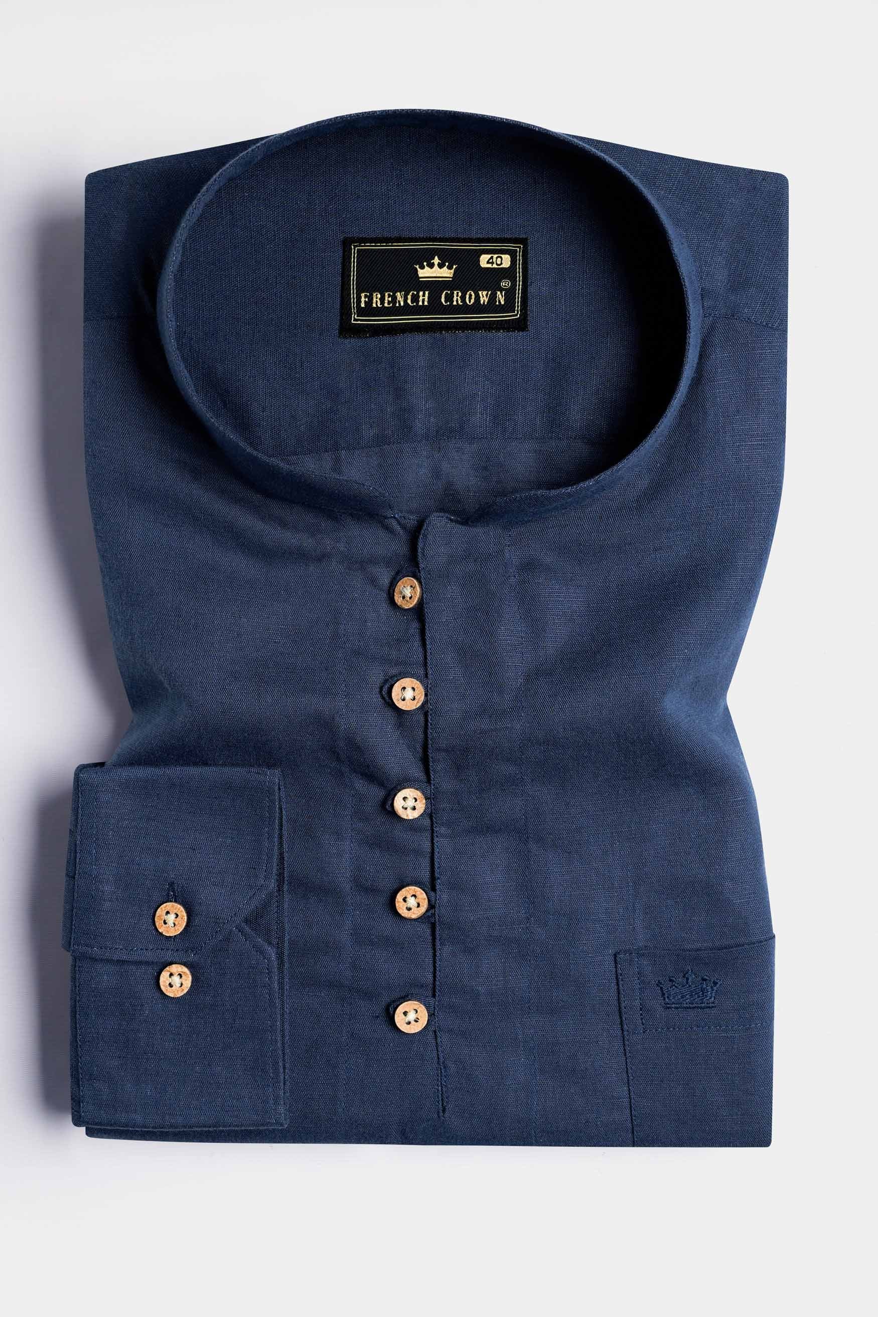 Nile Blue Luxurious Linen Kurta Shirt