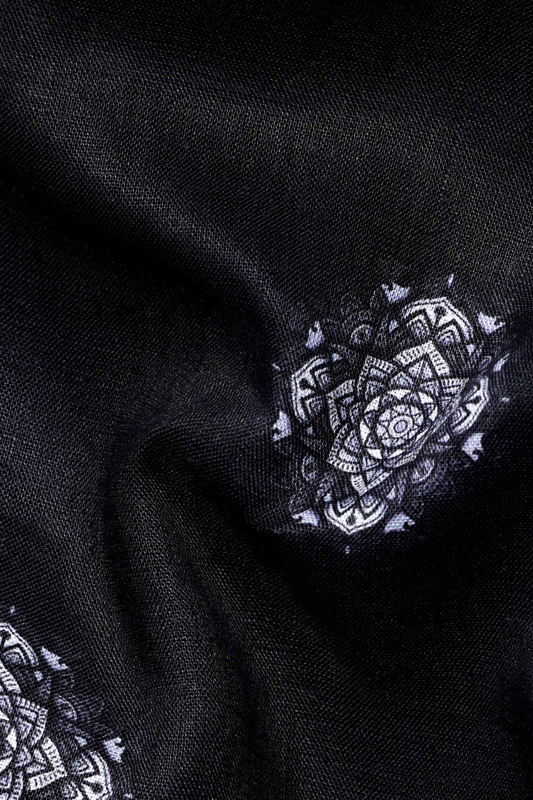 Jade Black and White Floral Printed Luxurious Linen Kurta Shirt